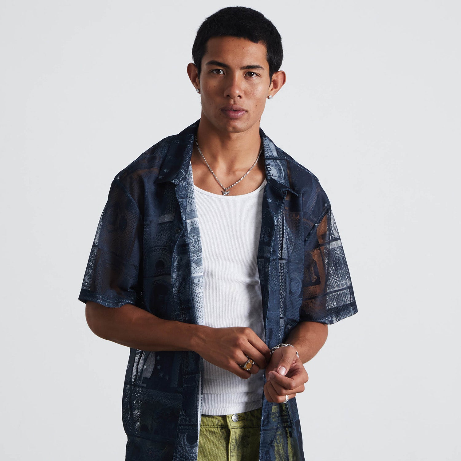 HUF (ハフ) Worldwide JP /TOPS & SHIRTS(トップス&シャツ)/ GLOBAL CURRENCY LACE SHIRT商品 / BLACK