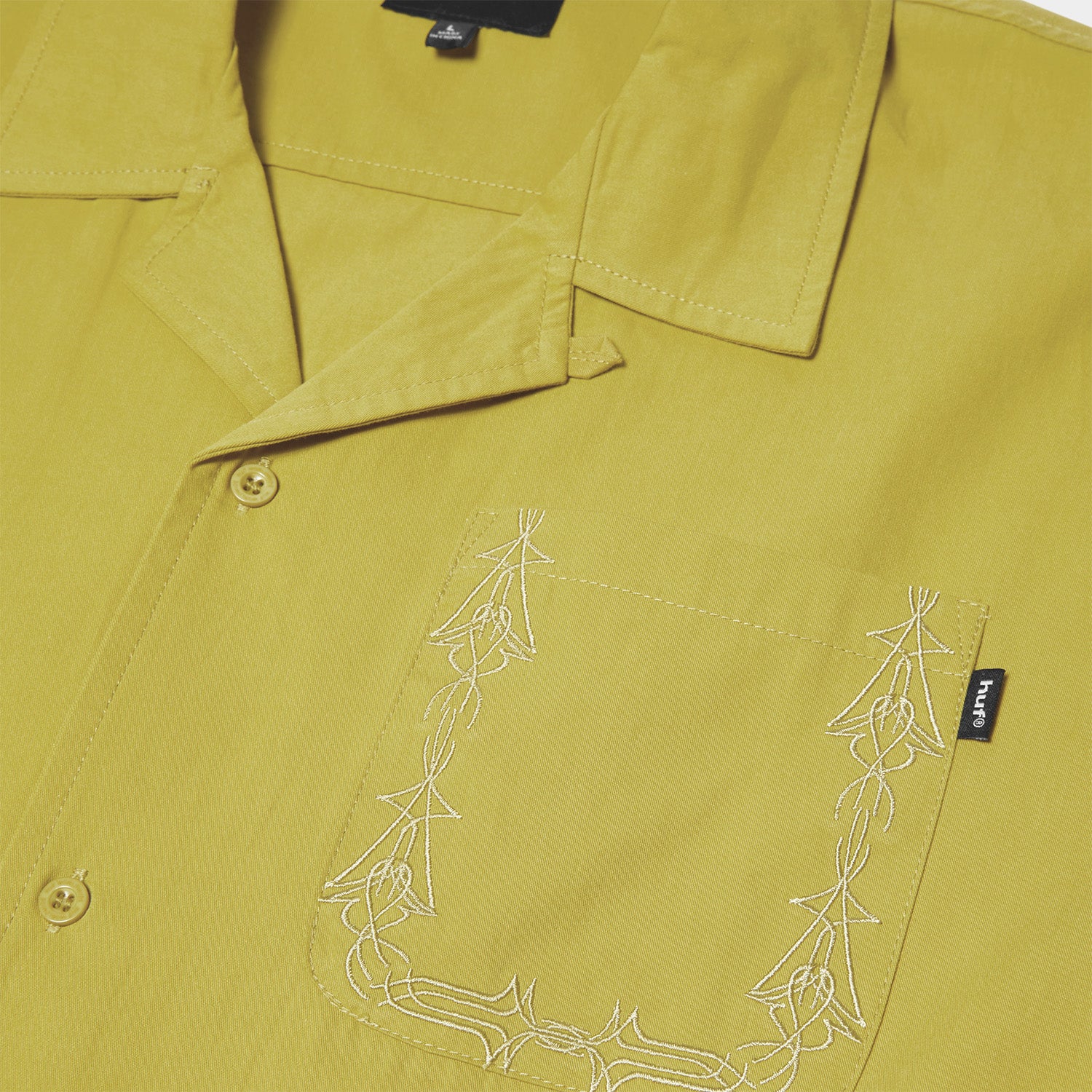 HUF (ハフ) Worldwide JP /TOPS & SHIRTS(トップス&シャツ)/ PINSTRIPE EMBROIDERED RESORT SHIRT商品 / AVOCADO