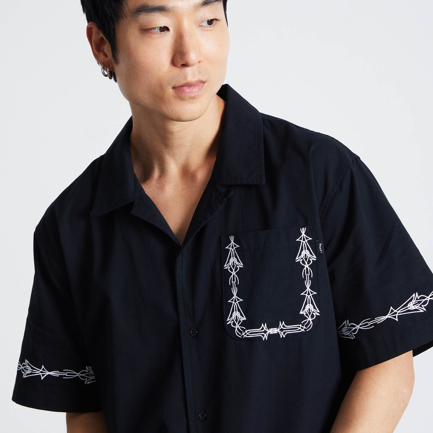 HUF (ハフ) Worldwide JP /TOPS & SHIRTS(トップス&シャツ)/ PINSTRIPE EMBROIDERED RESORT SHIRT商品 / AVOCADO