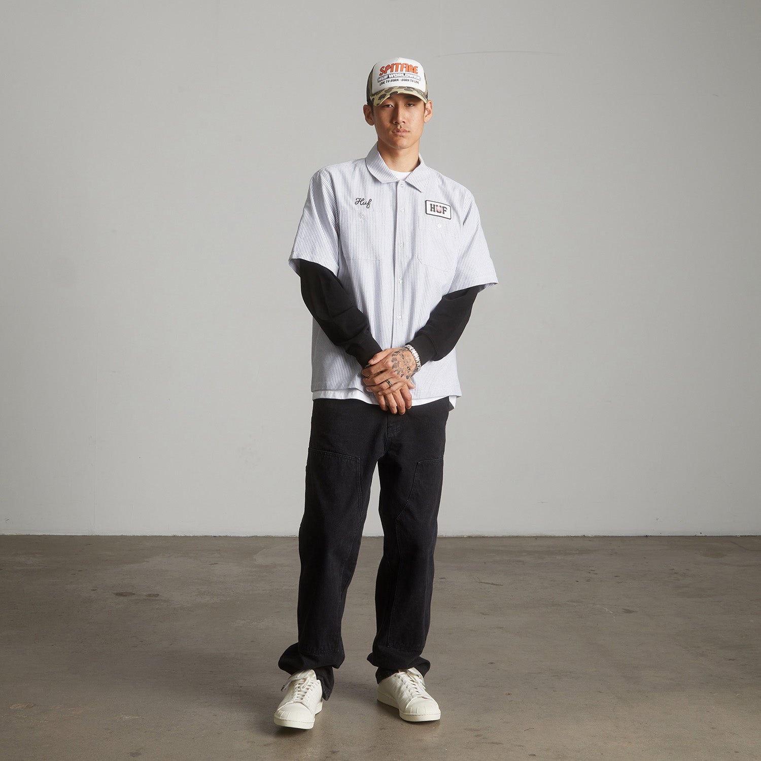 HUF (ハフ) Worldwide JP /TOPS & SHIRTS(トップス&シャツ)/ huf X SPITFIRE UNION WORK SHIRT商品 / BLACK/WHITE