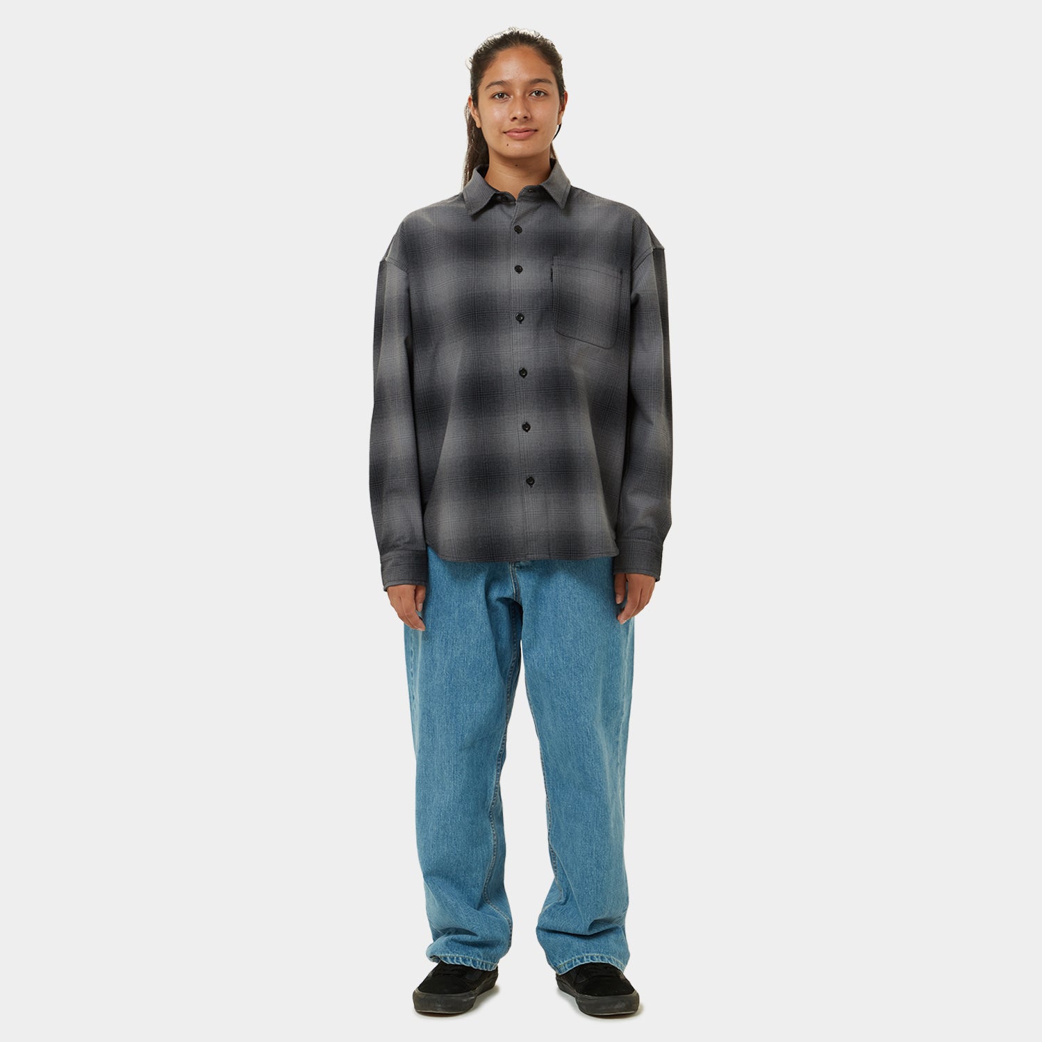 HUF (ハフ) Worldwide JP /TOPS & SHIRTS(トップス&シャツ)/ OG LOGO OMBRE PLAID LS SHIRT商品 / ICE BLUE