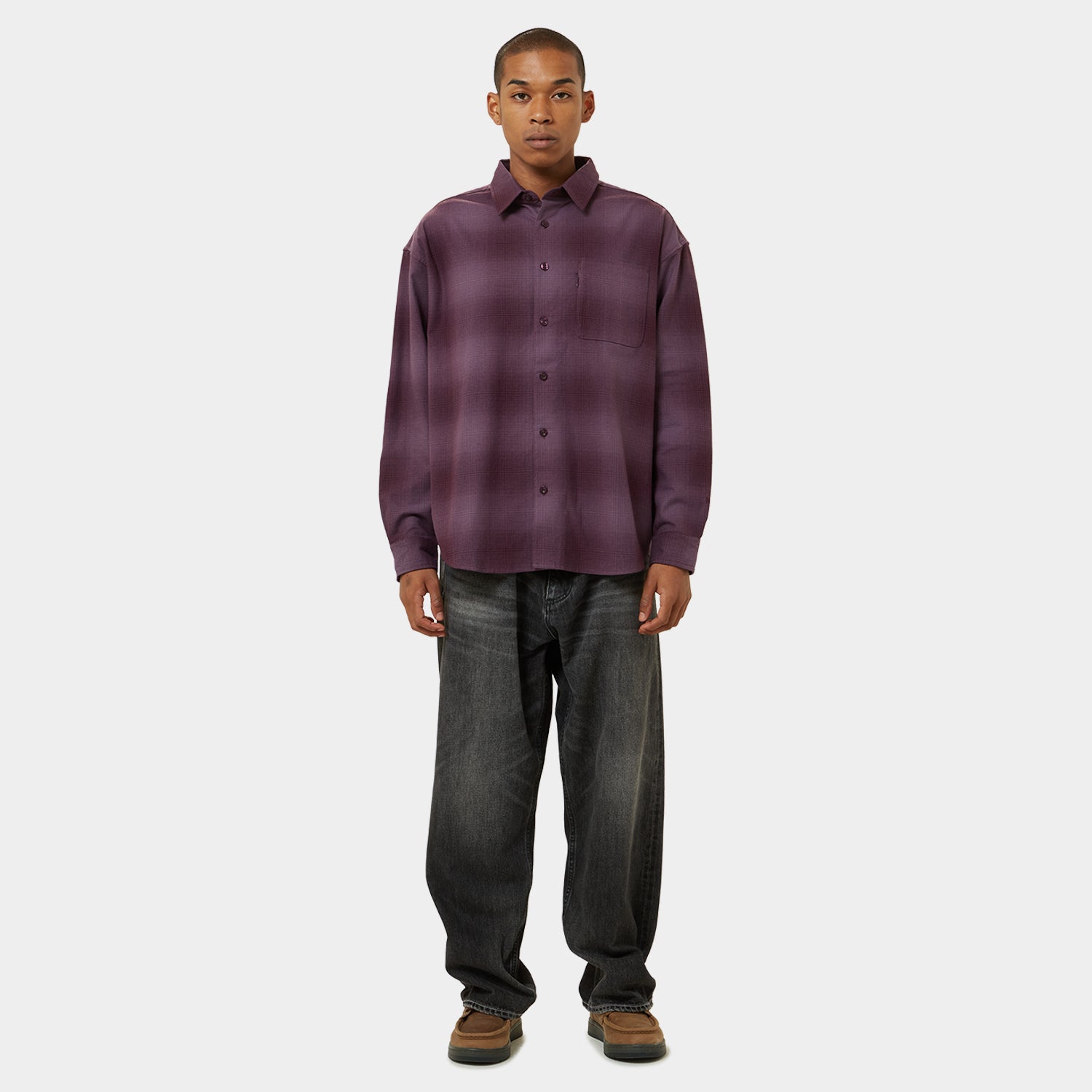 HUF (ハフ) Worldwide JP /TOPS & SHIRTS(トップス&シャツ)/ OG LOGO OMBRE PLAID LS SHIRT商品 / ICE BLUE