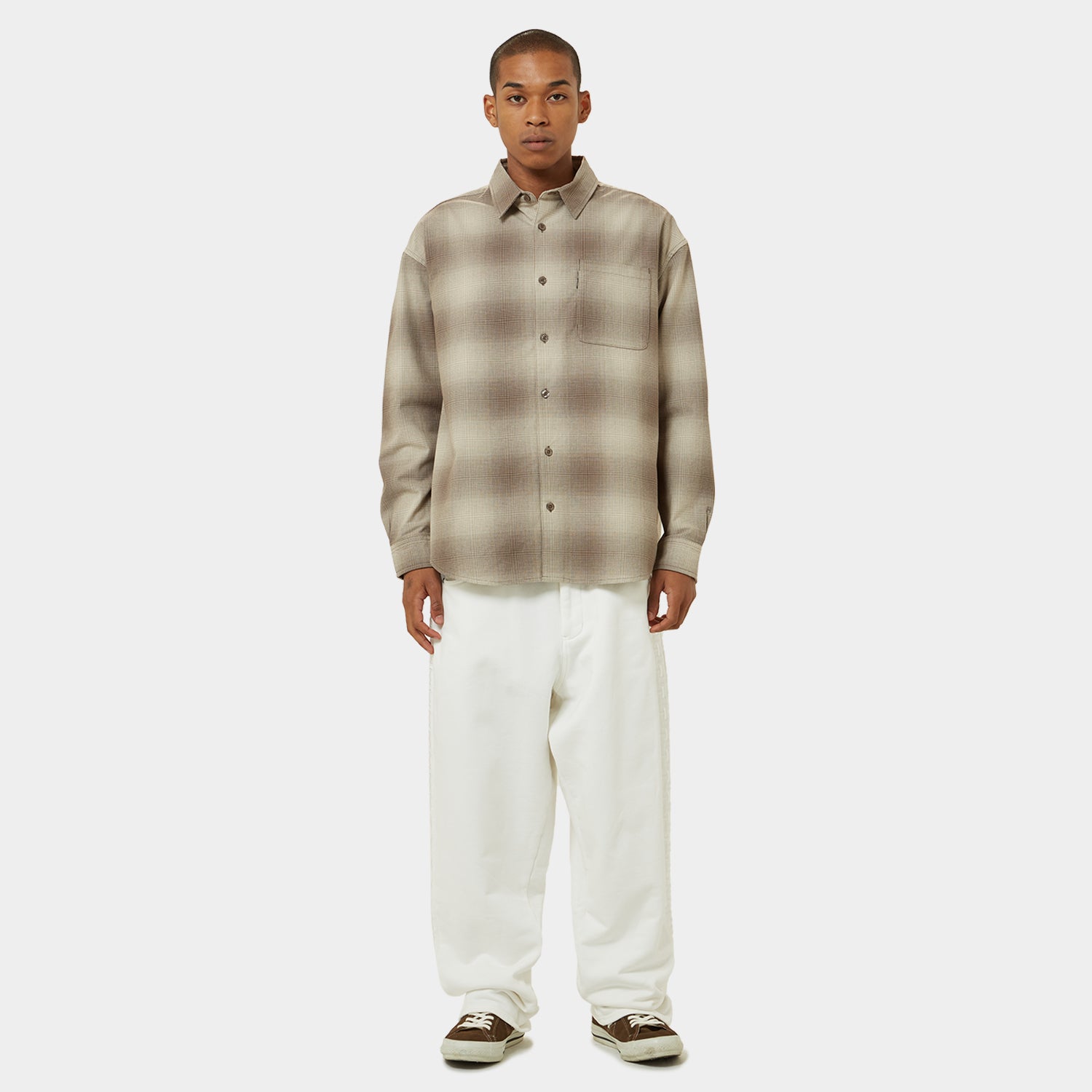 HUF (ハフ) Worldwide JP /TOPS & SHIRTS(トップス&シャツ)/ OG LOGO OMBRE PLAID LS SHIRT商品 / ICE BLUE