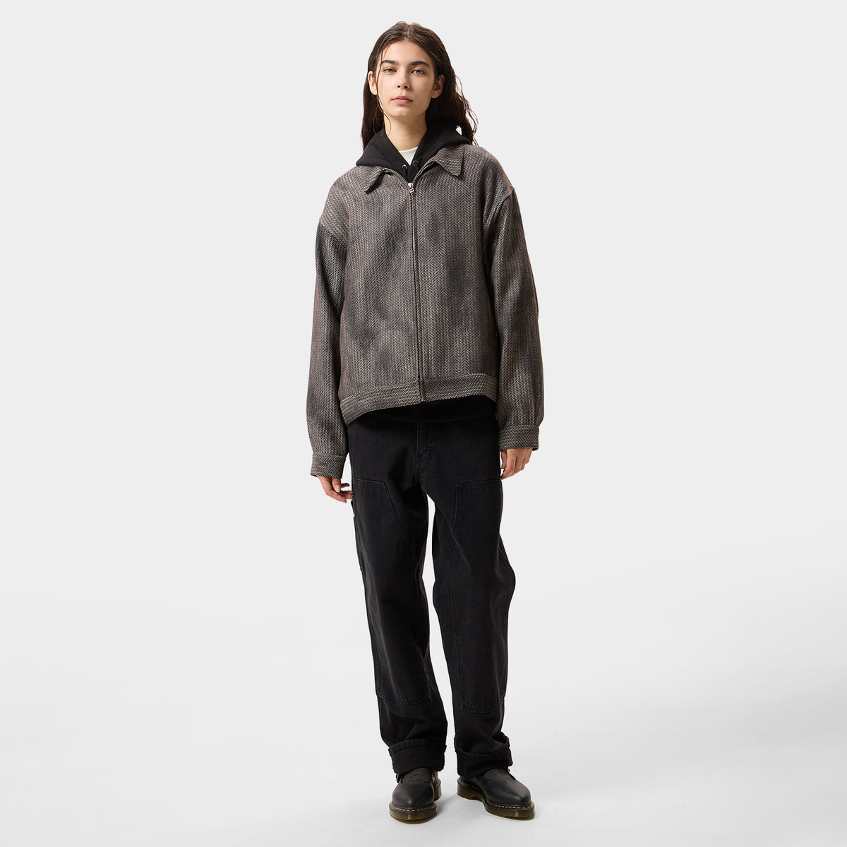 HUF (ハフ) Worldwide JP /TOPS & SHIRTS(トップス&シャツ)/ HERRINGBONE FADE ZIP LS SHIRT商品 / BROWN