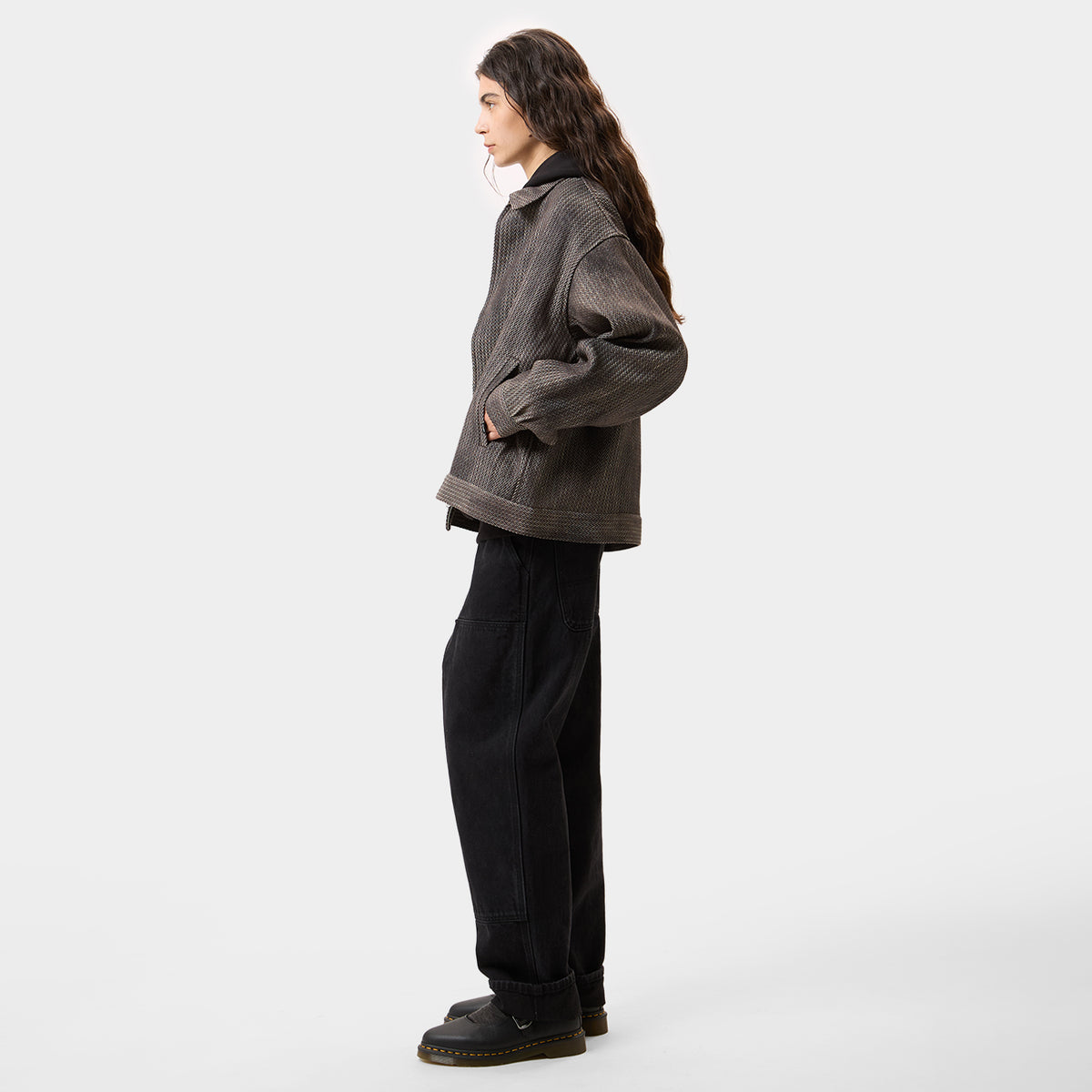 HUF (ハフ) Worldwide JP /TOPS & SHIRTS(トップス&シャツ)/ HERRINGBONE FADE ZIP LS SHIRT商品 / BROWN