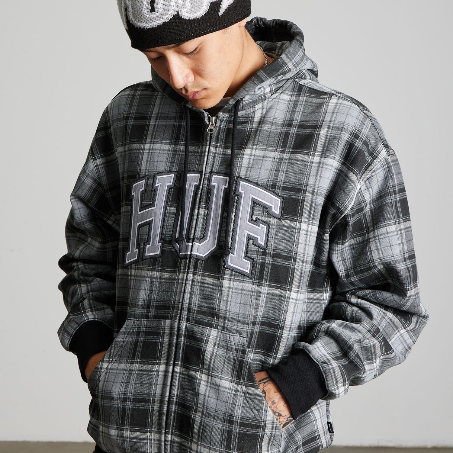 HUF (ハフ) Worldwide JP /HOODIES(パーカー)/ ARCH PLAID FULL ZIP HEAVYWEIGHT HOODIE商品 / FOREST