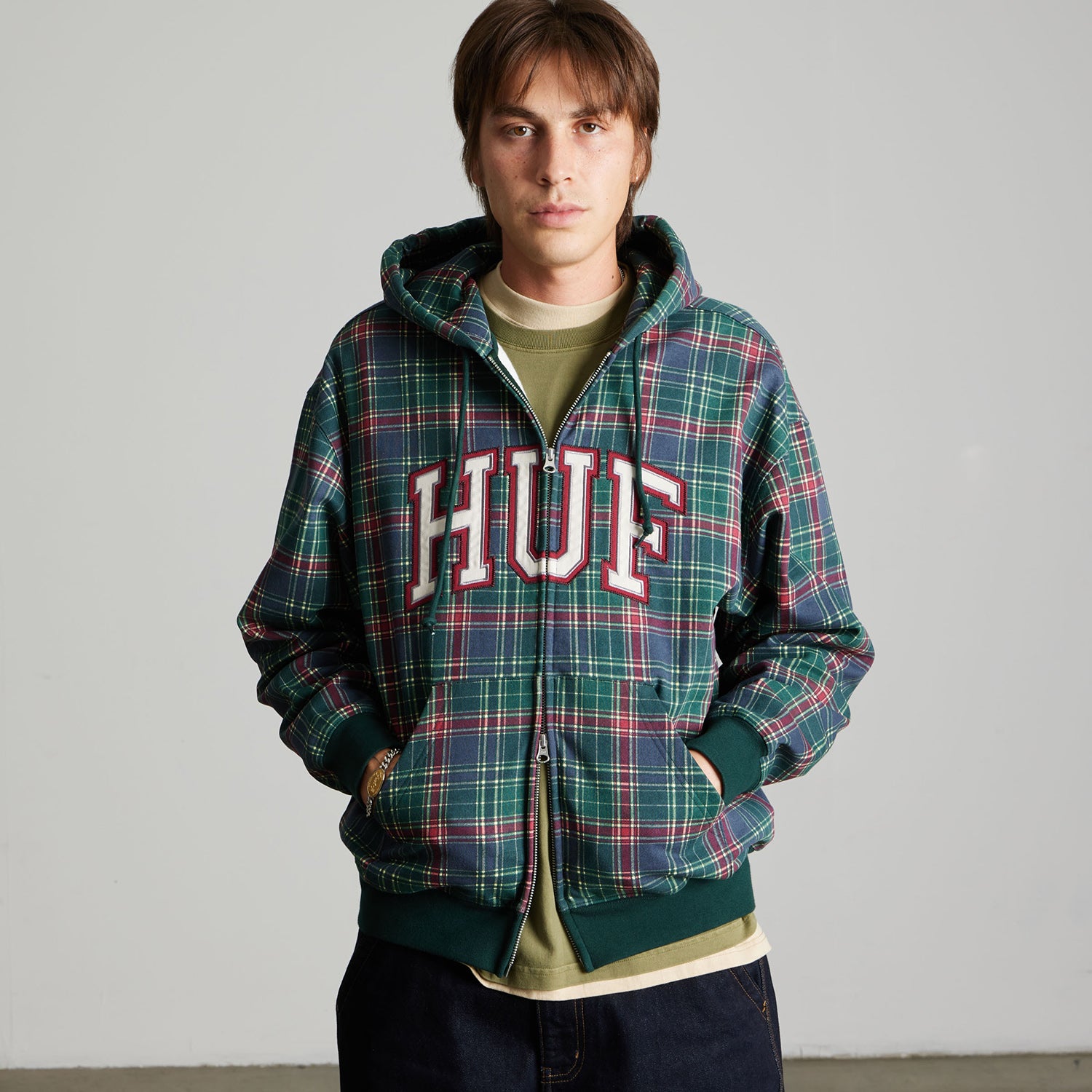 HUF (ハフ) Worldwide JP /HOODIES(パーカー)/ ARCH PLAID FULL ZIP HEAVYWEIGHT HOODIE商品 / FOREST