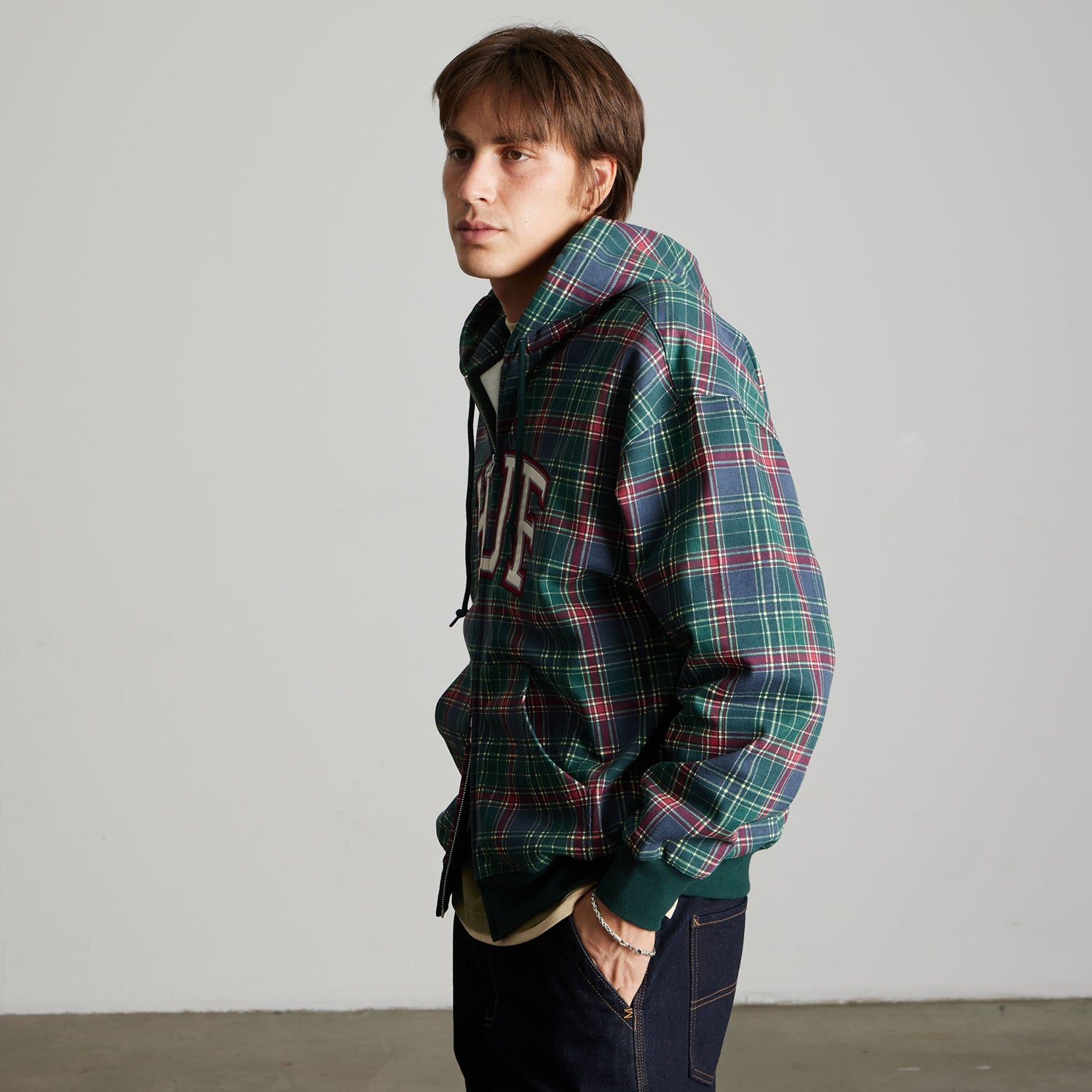 HUF (ハフ) Worldwide JP /HOODIES(パーカー)/ ARCH PLAID FULL ZIP HEAVYWEIGHT HOODIE商品 / FOREST