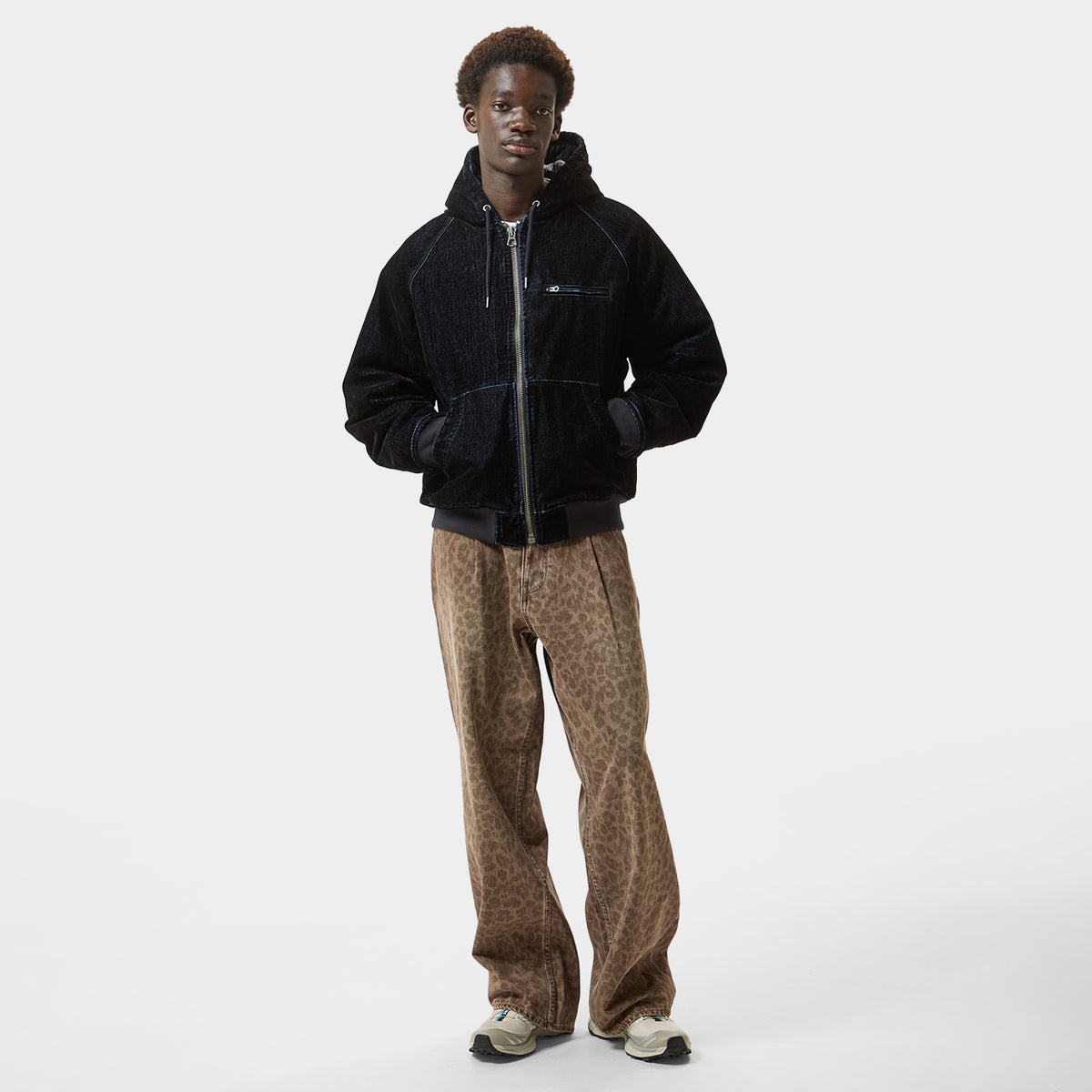 HUF (ハフ) Worldwide JP /JACKETS(ジャケット)/ FLOCKED DENIM HOODED JACKET商品 / STONE