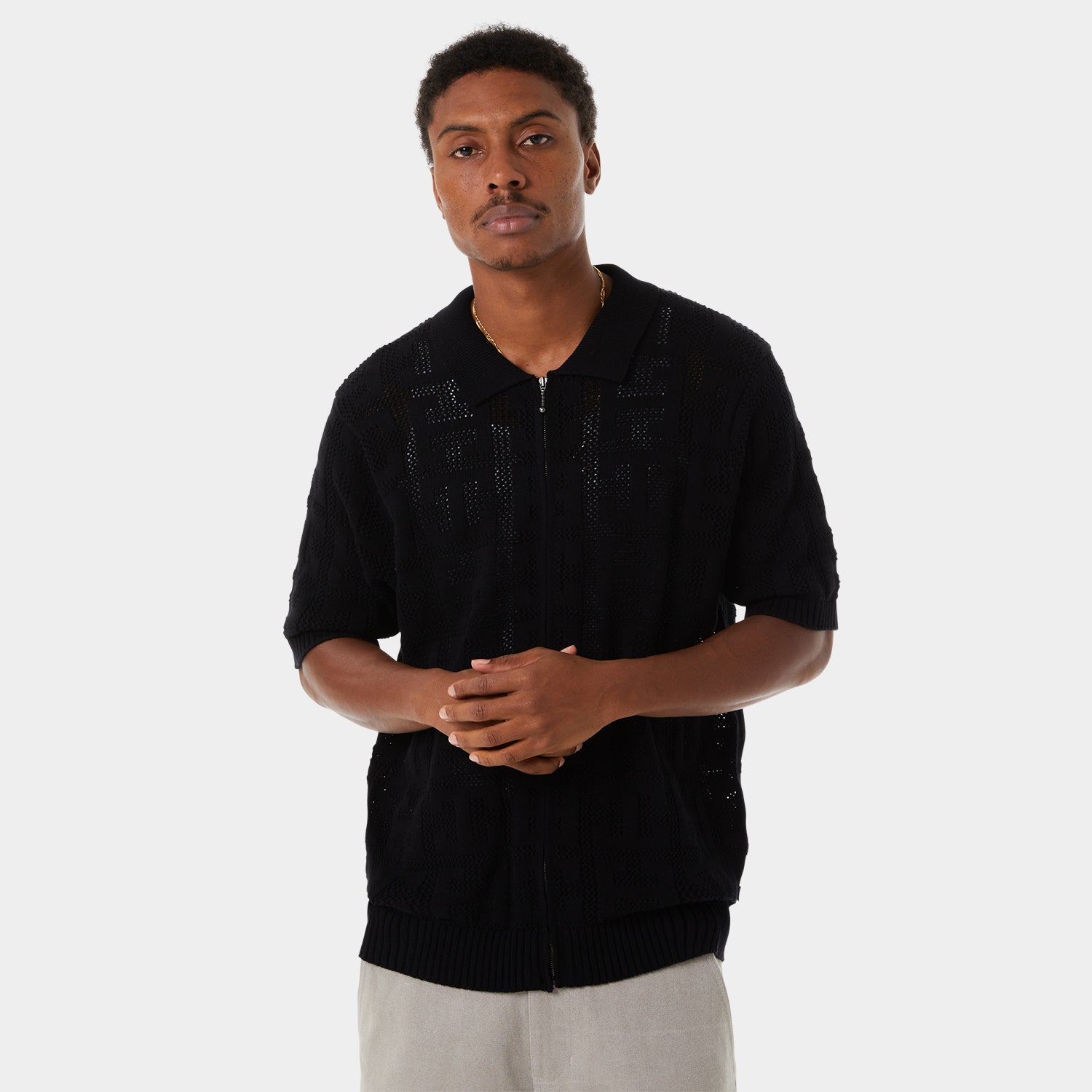 HUF (ハフ) Worldwide JP /KNITS & SWEATERS(ニット&セーター)/ MONOGRAM JACQUARD ZIP SWEATER商品 / SKY