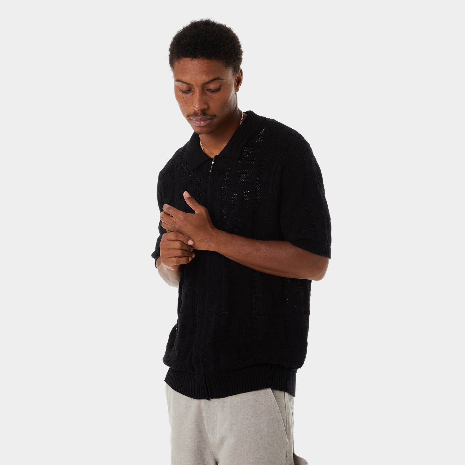 HUF (ハフ) Worldwide JP /KNITS & SWEATERS(ニット&セーター)/ MONOGRAM JACQUARD ZIP SWEATER商品 / SKY