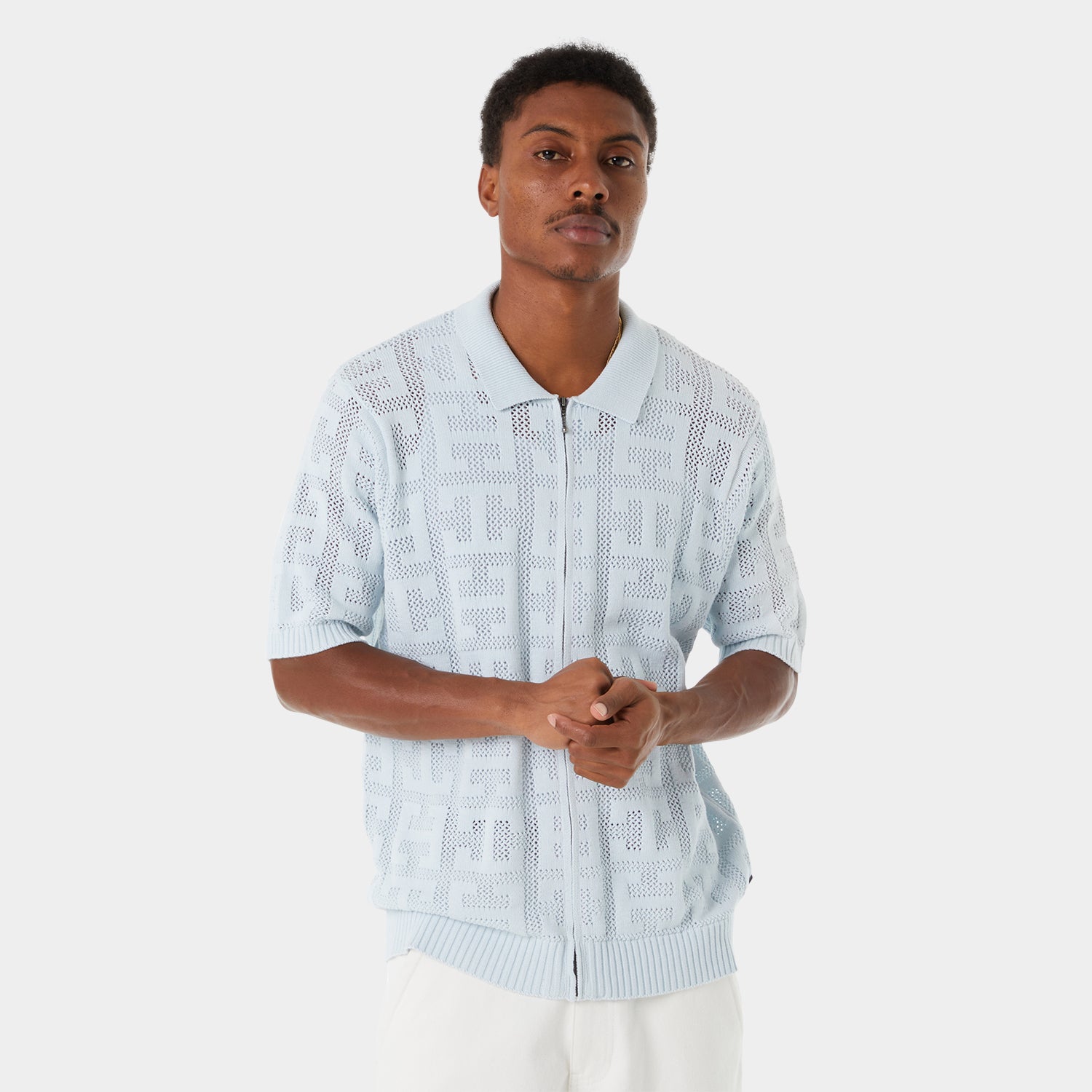 HUF (ハフ) Worldwide JP /KNITS & SWEATERS(ニット&セーター)/ MONOGRAM JACQUARD ZIP SWEATER商品 / SKY