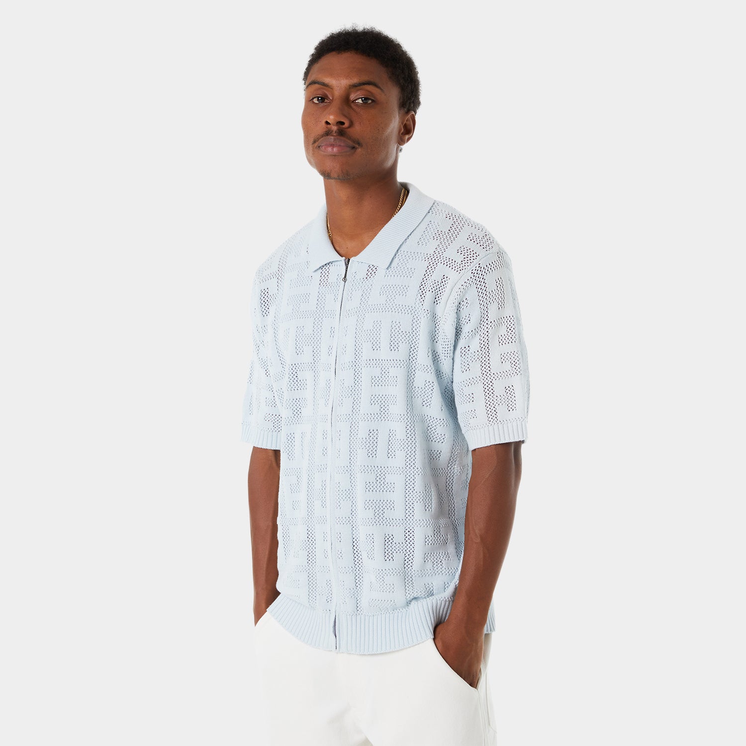 HUF (ハフ) Worldwide JP /KNITS & SWEATERS(ニット&セーター)/ MONOGRAM JACQUARD ZIP SWEATER商品 / SKY