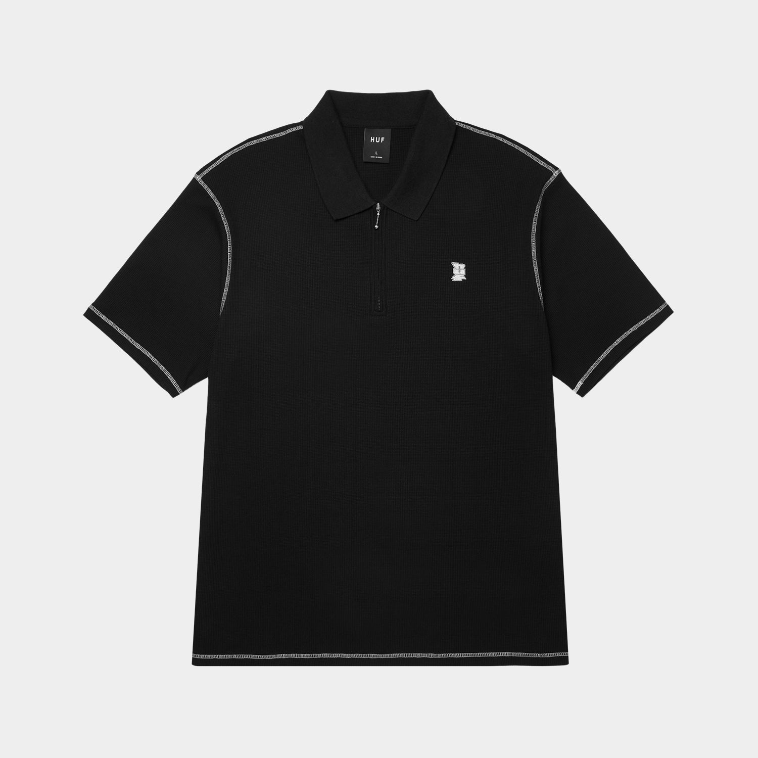 HUF (ハフ) Worldwide JP /TOPS & SHIRTS(トップス&シャツ)/ WAFFLE KNIT CONTRAST POLO TOP商品 / BLACK