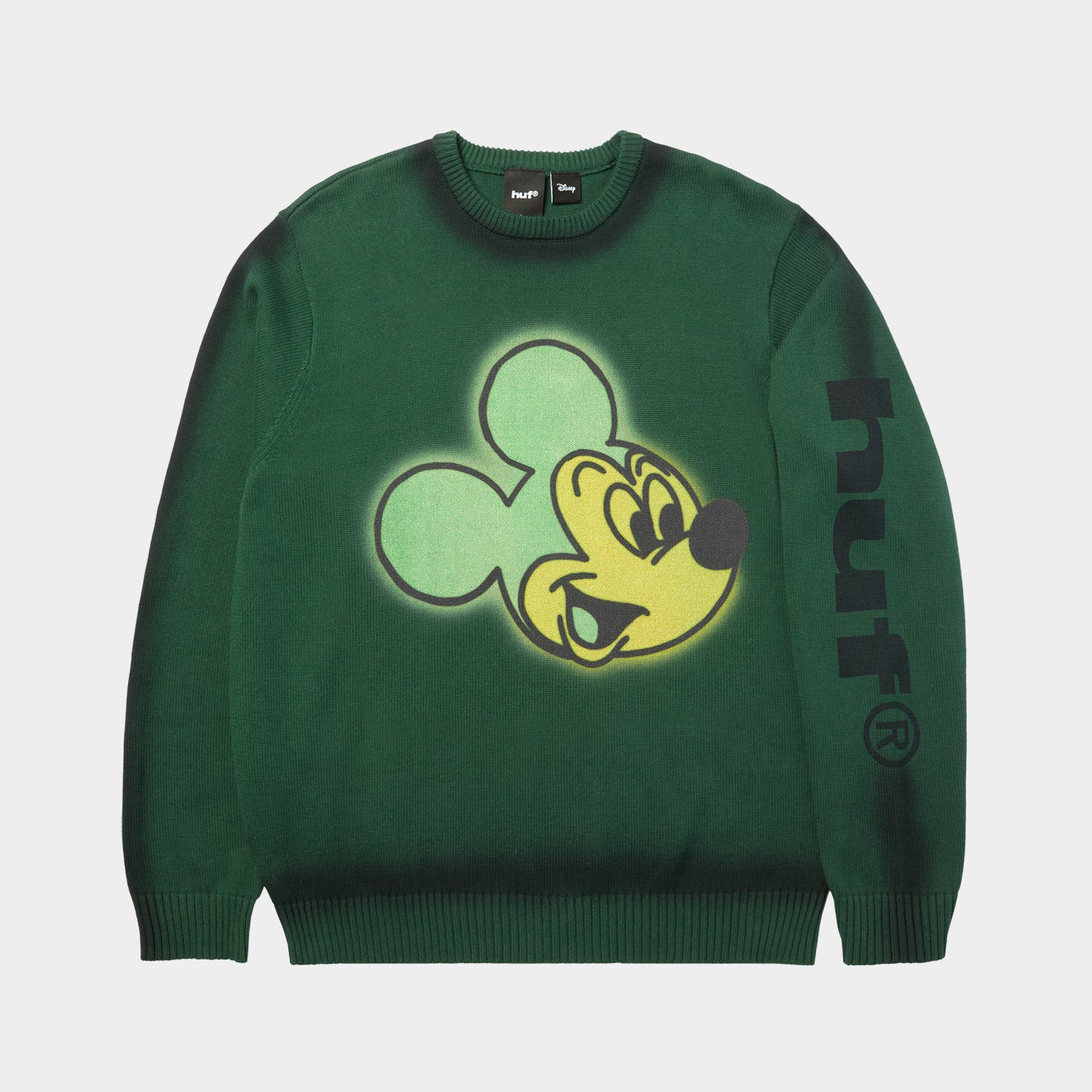 HUF (ハフ) Worldwide JP /KNITS & SWEATERS(ニット&セーター)/ DISNEY | HUF MICKEY SPRAY CREWNECK SWEATER商品 / FOREST GREEN