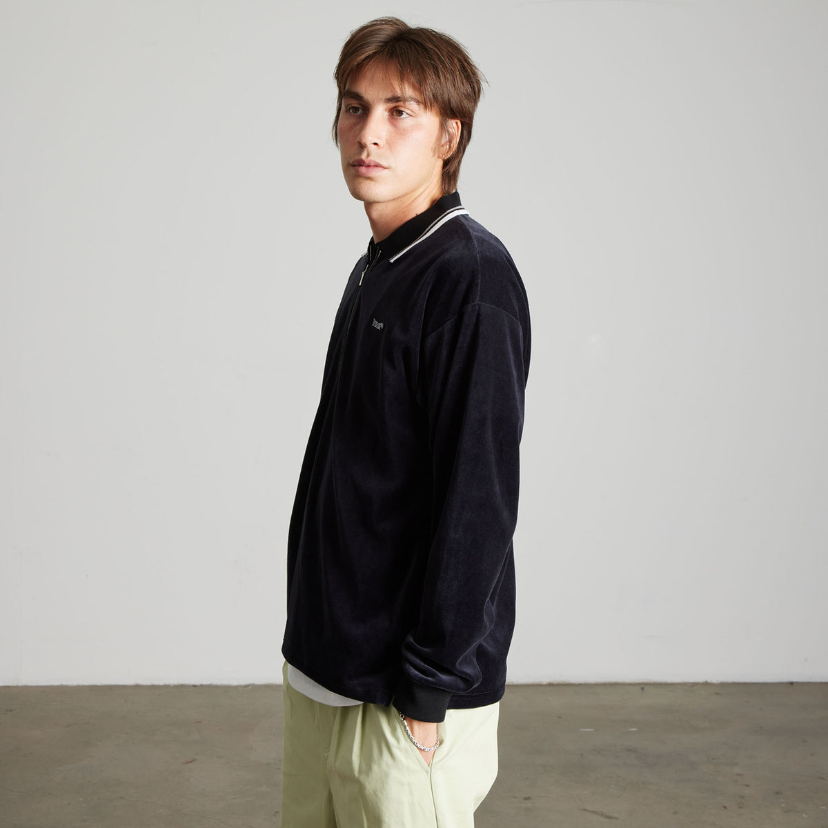 HUF (ハフ) Worldwide JP /TOPS & SHIRTS(トップス&シャツ)/ PARKER VELOUR LS POLO商品 / BROWN