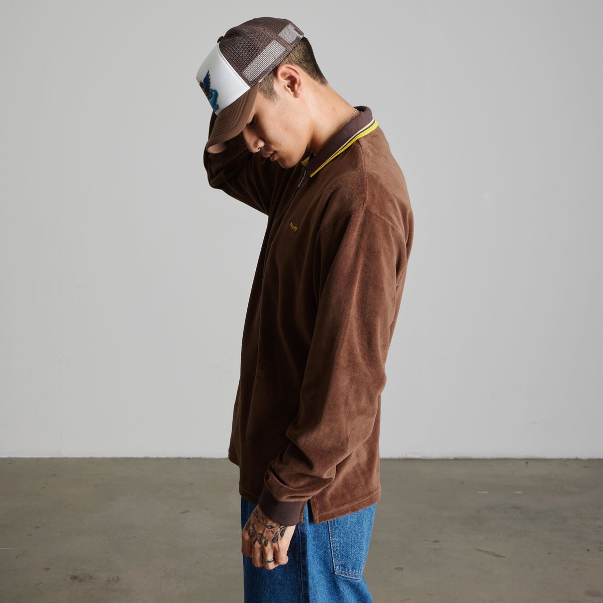 HUF (ハフ) Worldwide JP /TOPS & SHIRTS(トップス&シャツ)/ PARKER VELOUR LS POLO商品 / BROWN