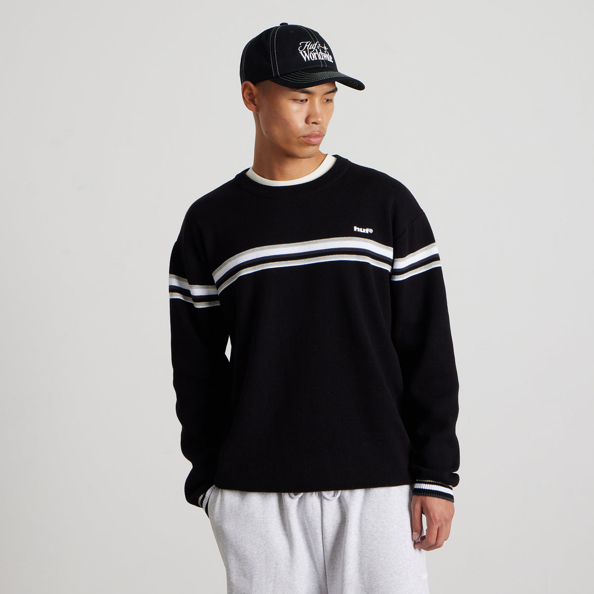 HUF (ハフ) Worldwide JP /KNITS & SWEATERS(ニット&セーター)/ STRATFORD STRIPE SWEATER商品 / BLACK