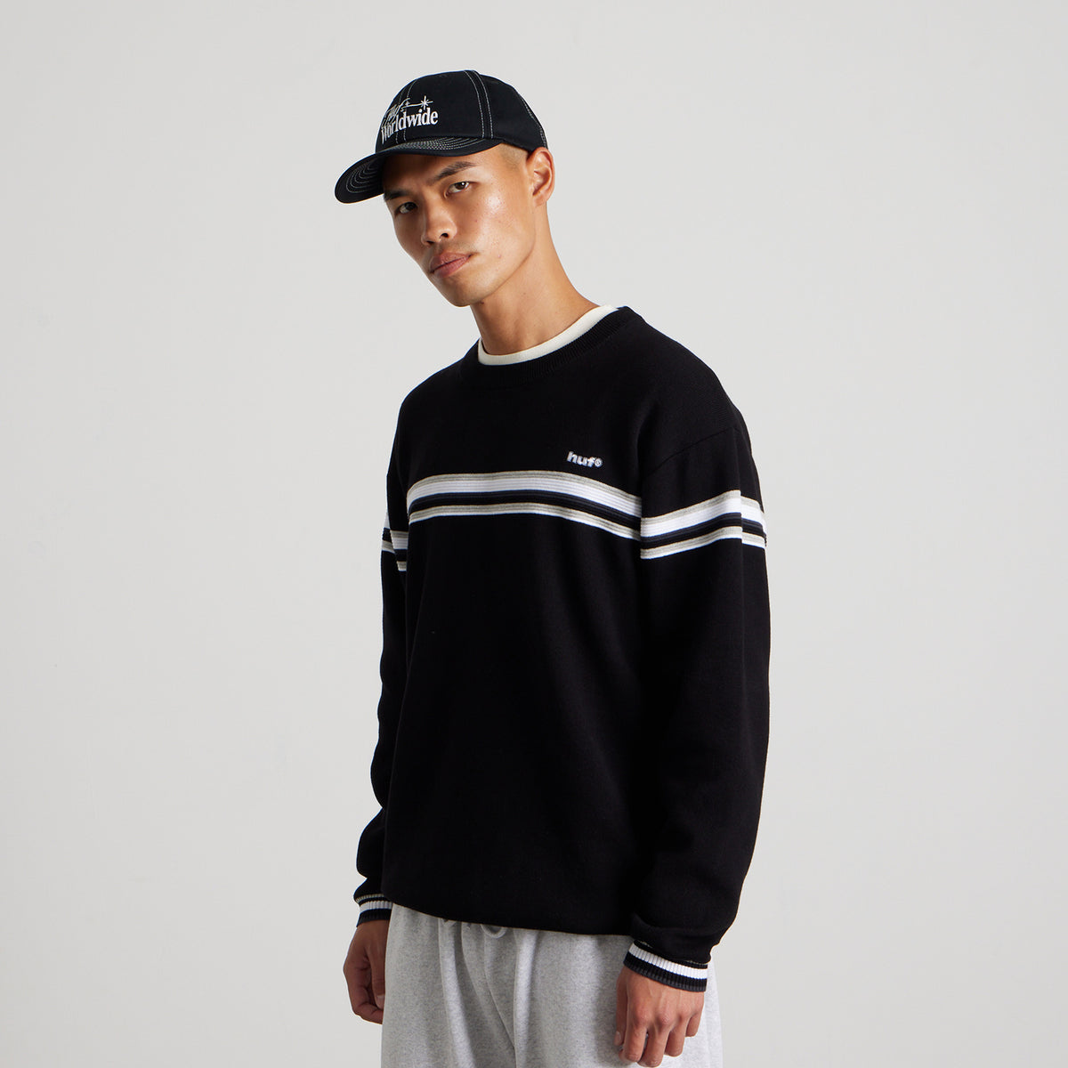 HUF (ハフ) Worldwide JP /KNITS & SWEATERS(ニット&セーター)/ STRATFORD STRIPE SWEATER商品 / BLACK