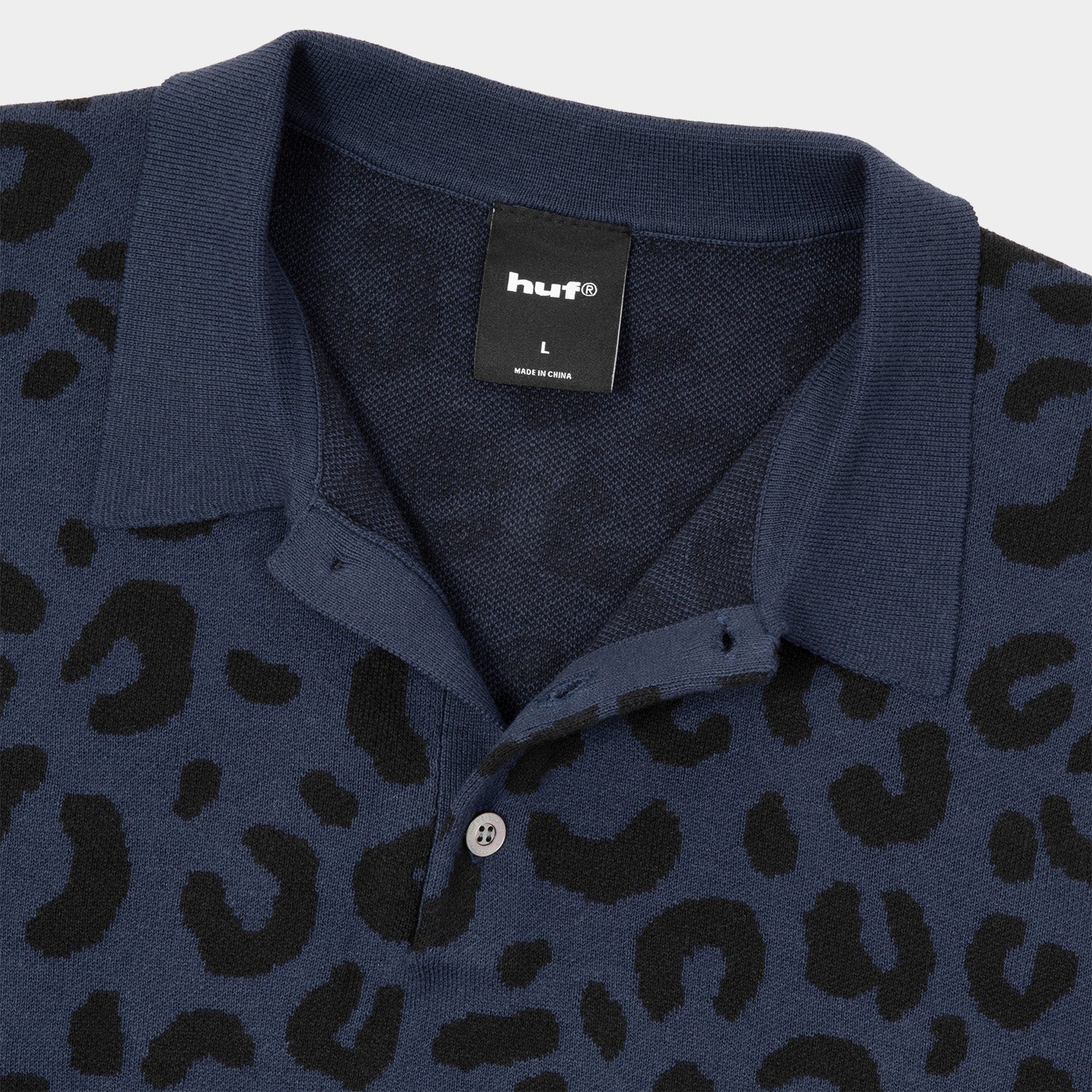 HUF (ハフ) Worldwide JP /TOPS & SHIRTS(トップス&シャツ)/ huf CO-OP CHUNKY CHEETAH KNIT POLO商品 / NAVY