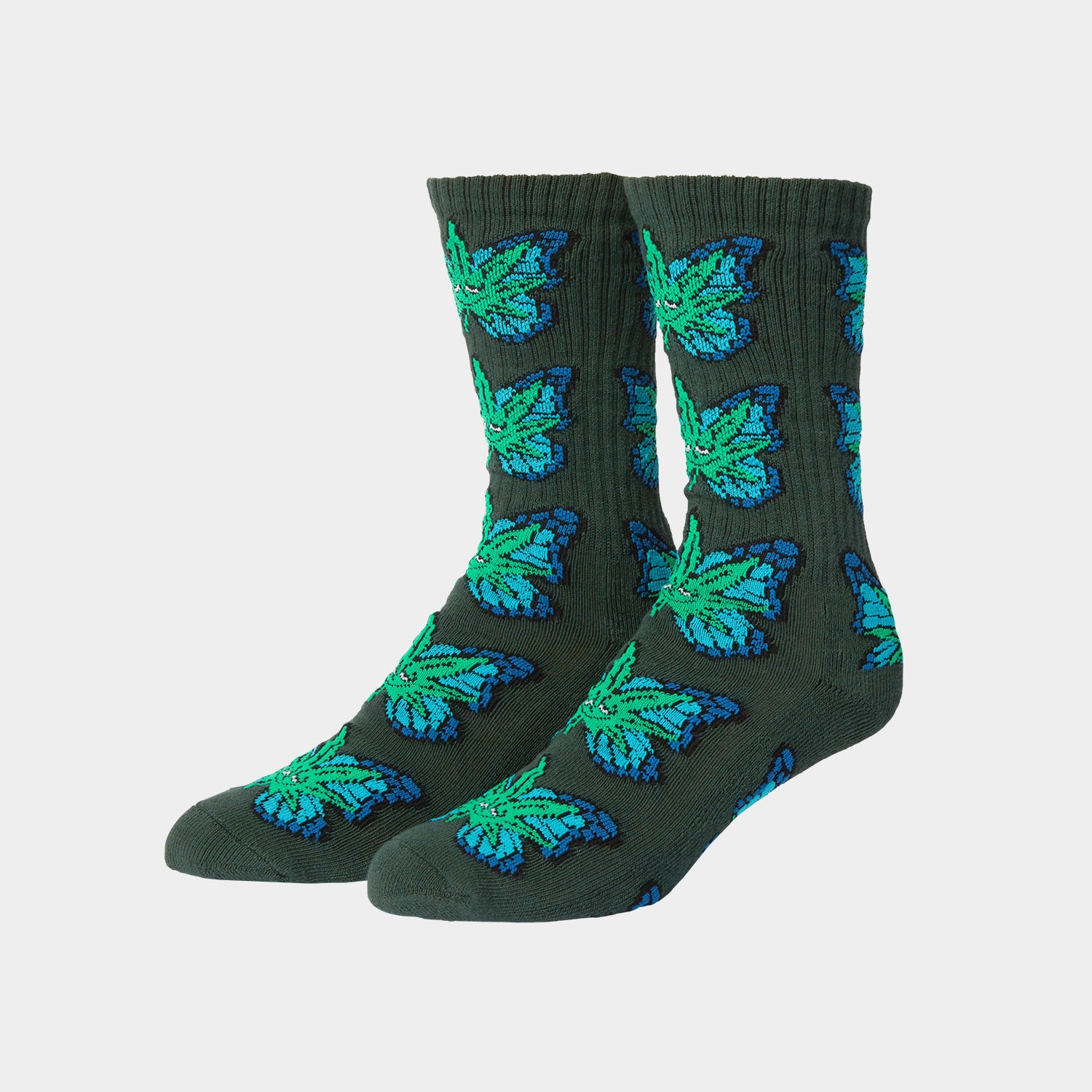 HUF (ハフ) Worldwide JP /SOCKS(ソックス)/ GREEN BUDDERFLY SOCKS商品 / FOREST GREEN