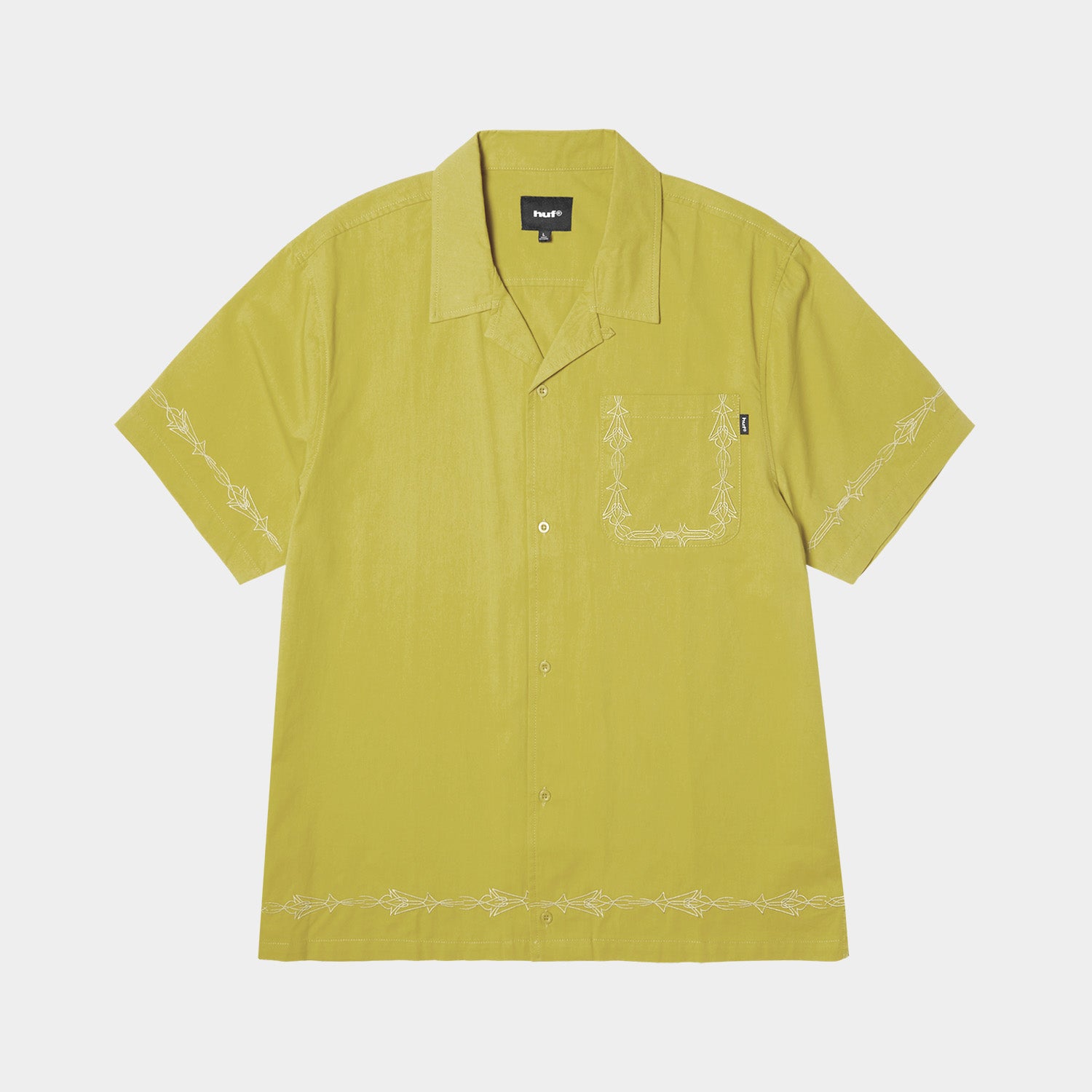 HUF (ハフ) Worldwide JP /TOPS & SHIRTS（トップス&シャツ）/ PINSTRIPE EMBROIDERED RESORT SHIRT商品 / AVOCADO