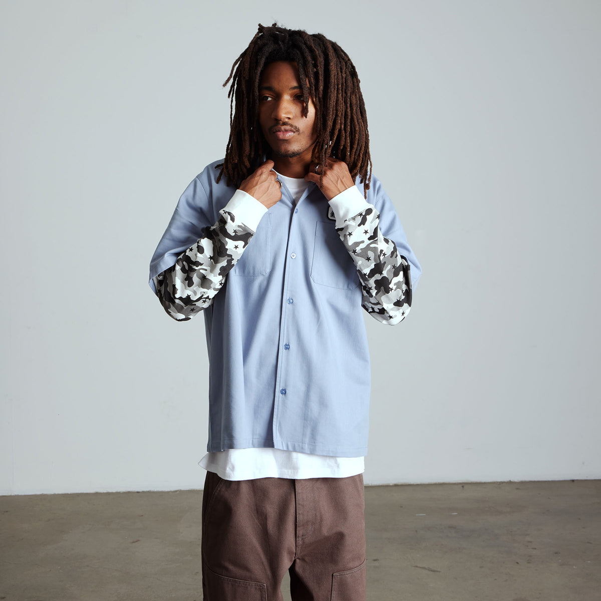 HUF (ハフ) Worldwide JP /TOPS & SHIRTS（トップス&シャツ）/ SHADOWS LS WORK SHIRT商品 / LIGHT BLUE