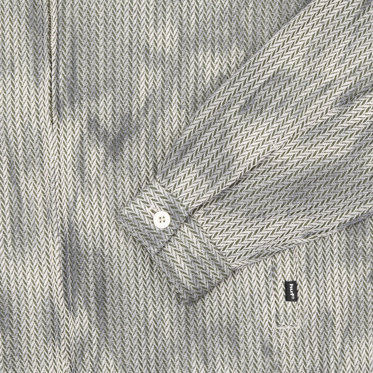 HUF (ハフ) Worldwide JP /TOPS & SHIRTS（トップス&シャツ）/ HERRINGBONE FADE ZIP LS SHIRT商品 / BROWN