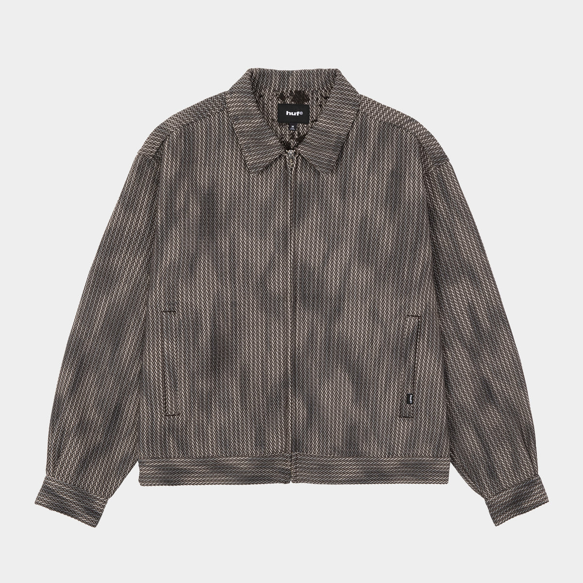 HUF (ハフ) Worldwide JP /TOPS & SHIRTS（トップス&シャツ）/ HERRINGBONE FADE ZIP LS SHIRT商品 / BROWN