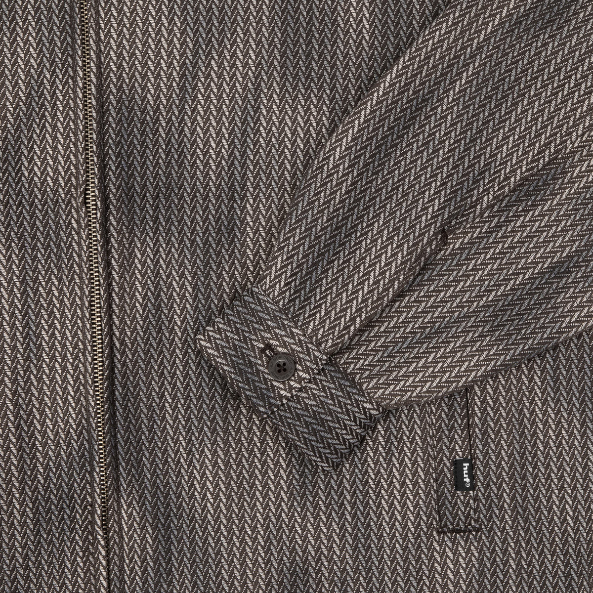 HUF (ハフ) Worldwide JP /TOPS & SHIRTS（トップス&シャツ）/ HERRINGBONE FADE ZIP LS SHIRT商品 / BROWN