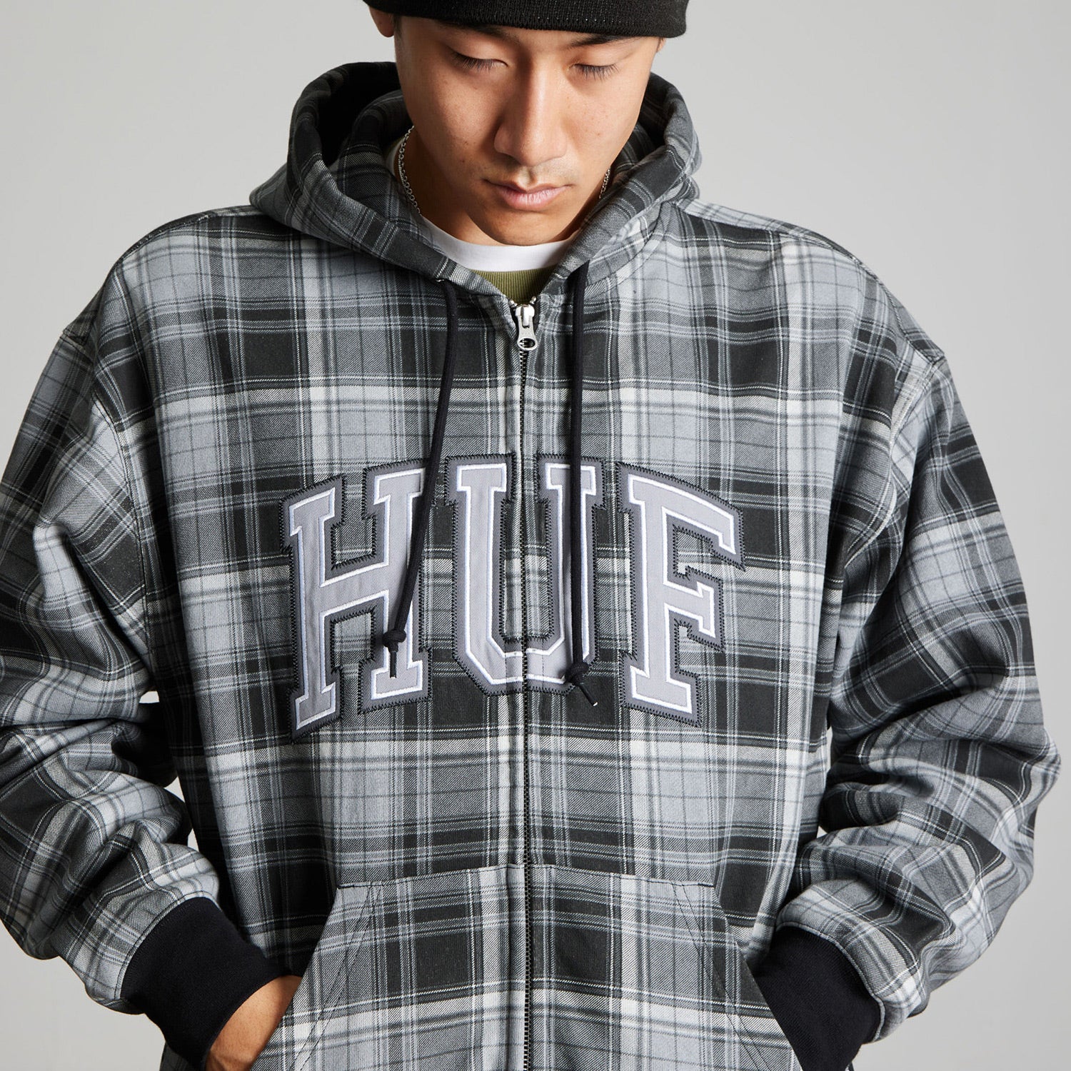 HUF (ハフ) Worldwide JP /HOODIES（パーカー）/ ARCH PLAID FULL ZIP HEAVYWEIGHT HOODIE商品 / FOREST
