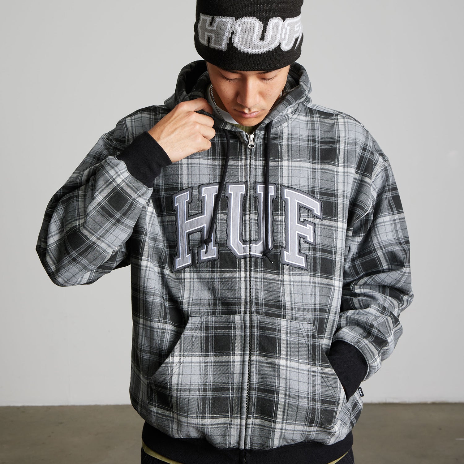 HUF (ハフ) Worldwide JP /HOODIES（パーカー）/ ARCH PLAID FULL ZIP HEAVYWEIGHT HOODIE商品 / FOREST