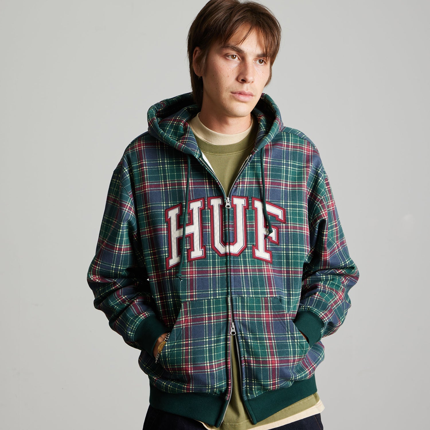 HUF (ハフ) Worldwide JP /HOODIES（パーカー）/ ARCH PLAID FULL ZIP HEAVYWEIGHT HOODIE商品 / FOREST