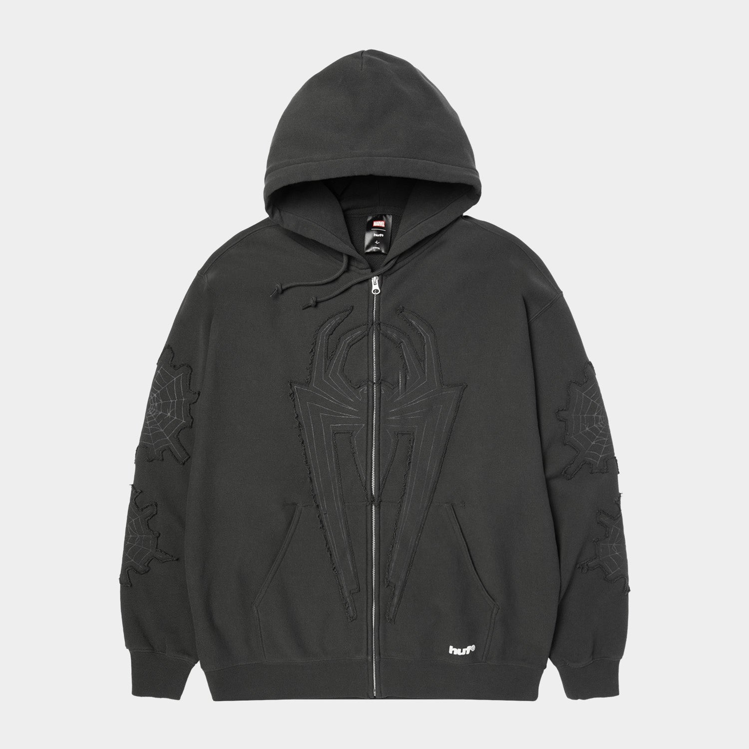 HUF (ハフ) Worldwide JP /HOODIES（パーカー）/ HUF X SPIDER-MAN WEB FULL ZIP WASHED HOODIE商品 / WASHED BLACK
