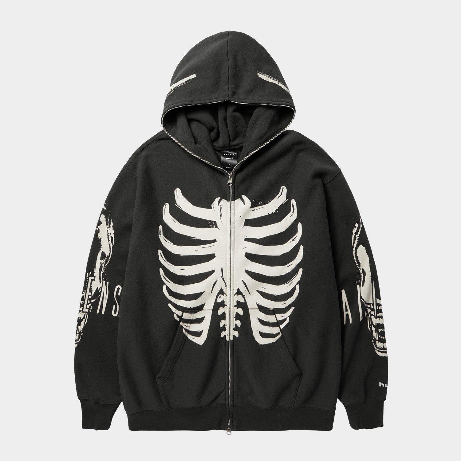 HUF (ハフ) Worldwide JP /HOODIES（パーカー）/ HUF X ALIENS FACEHUGGER FULL ZIP WASHED HOODIE商品 / VINTAGE BLACK