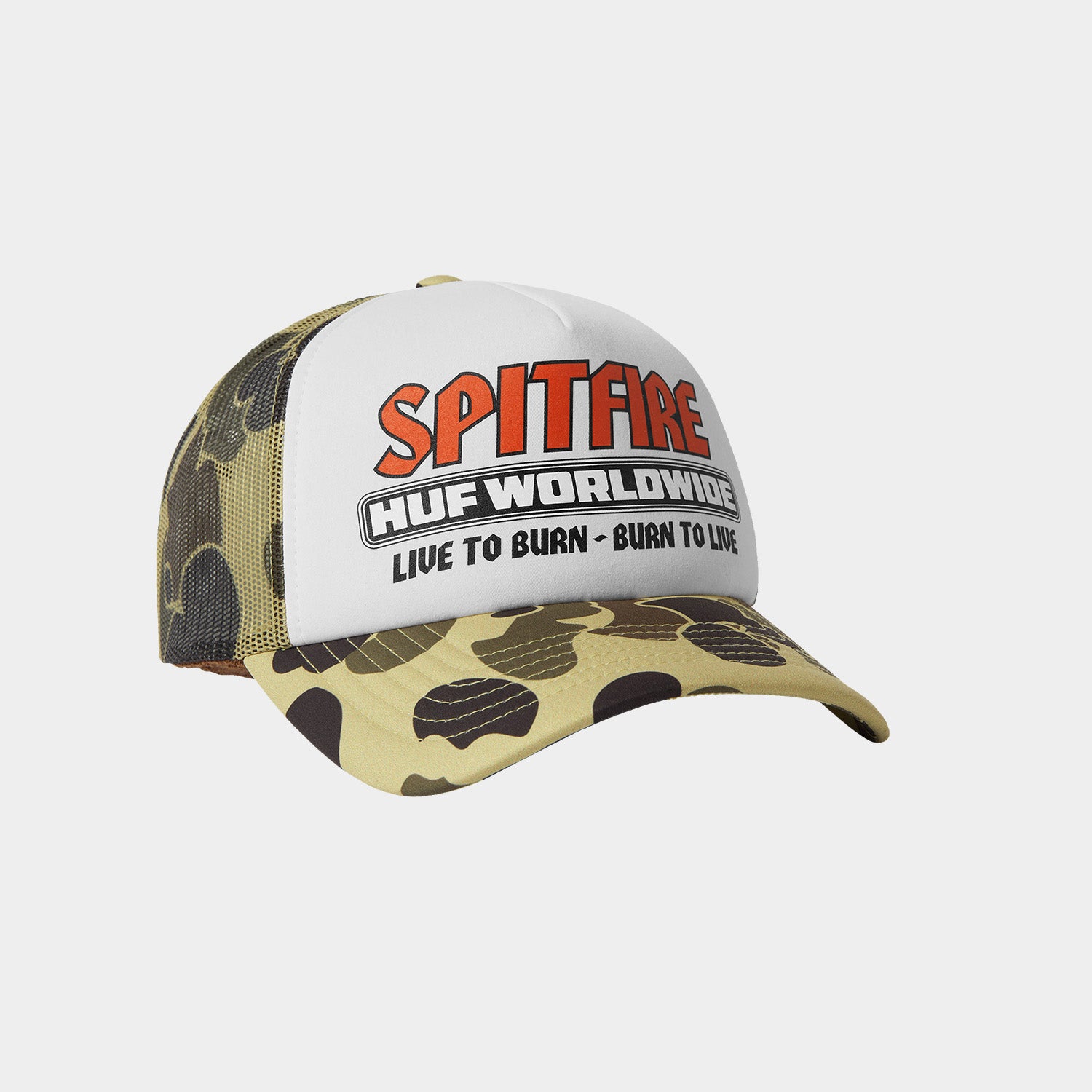 HUF (ハフ) Worldwide JP / HATS & BEANIES（ハット&ビーニー） / huf X SPITFIRE BURN FOREVER TRUCKER HAT商品 / CAMO