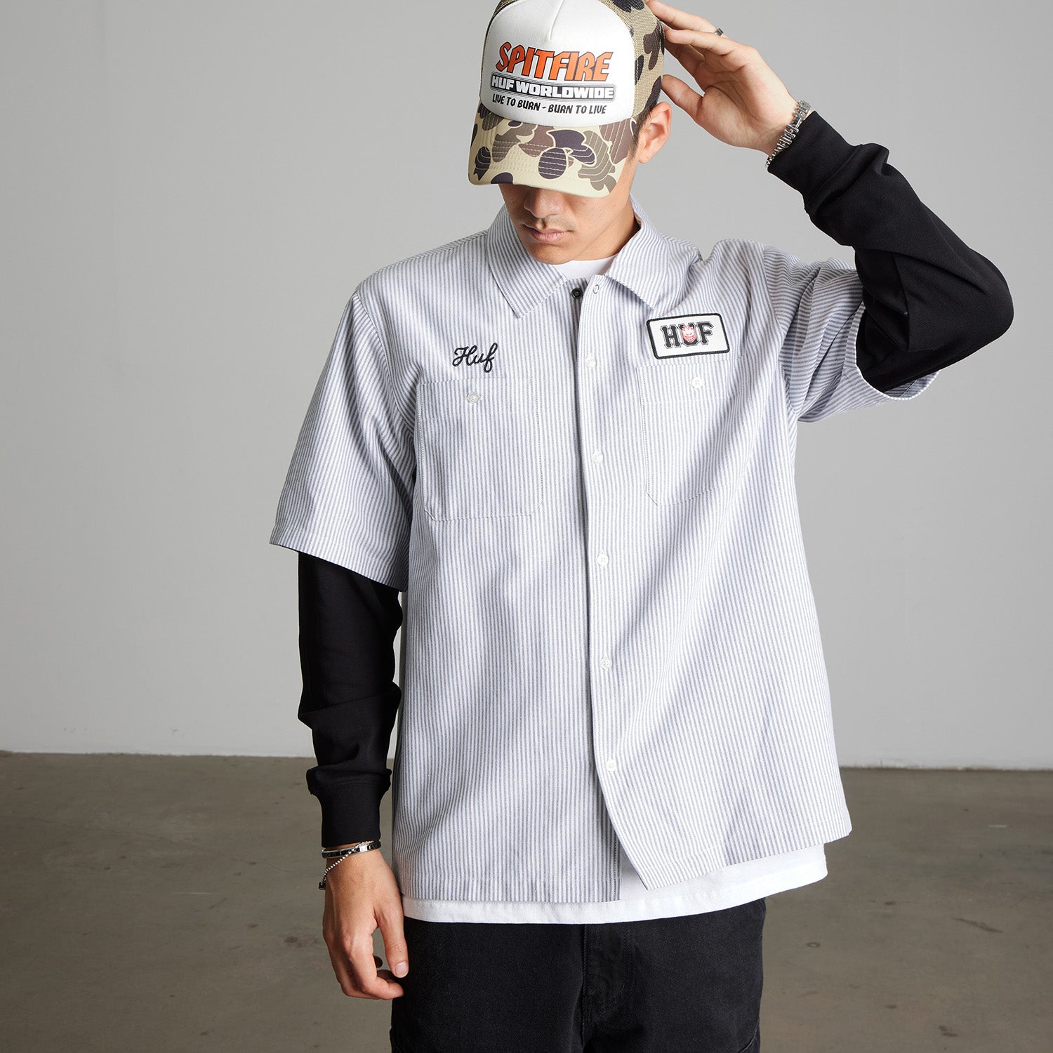 HUF (ハフ) Worldwide JP /HATS & BEANIES（ハット&ビーニー）/ huf X SPITFIRE BURN FOREVER TRUCKER HAT商品 / CAMO