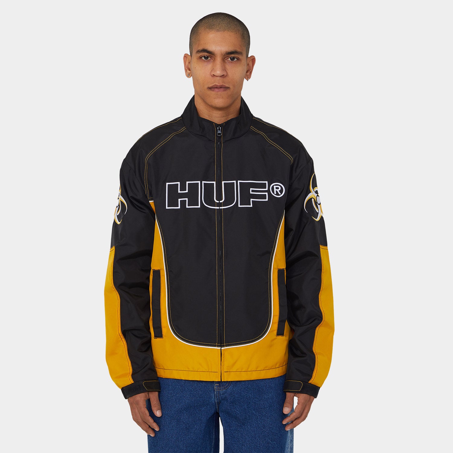 HUF 黒レザージャケット Mサイズ HUF（ハフ） HUF PUレザージャケット ボンバージャケット