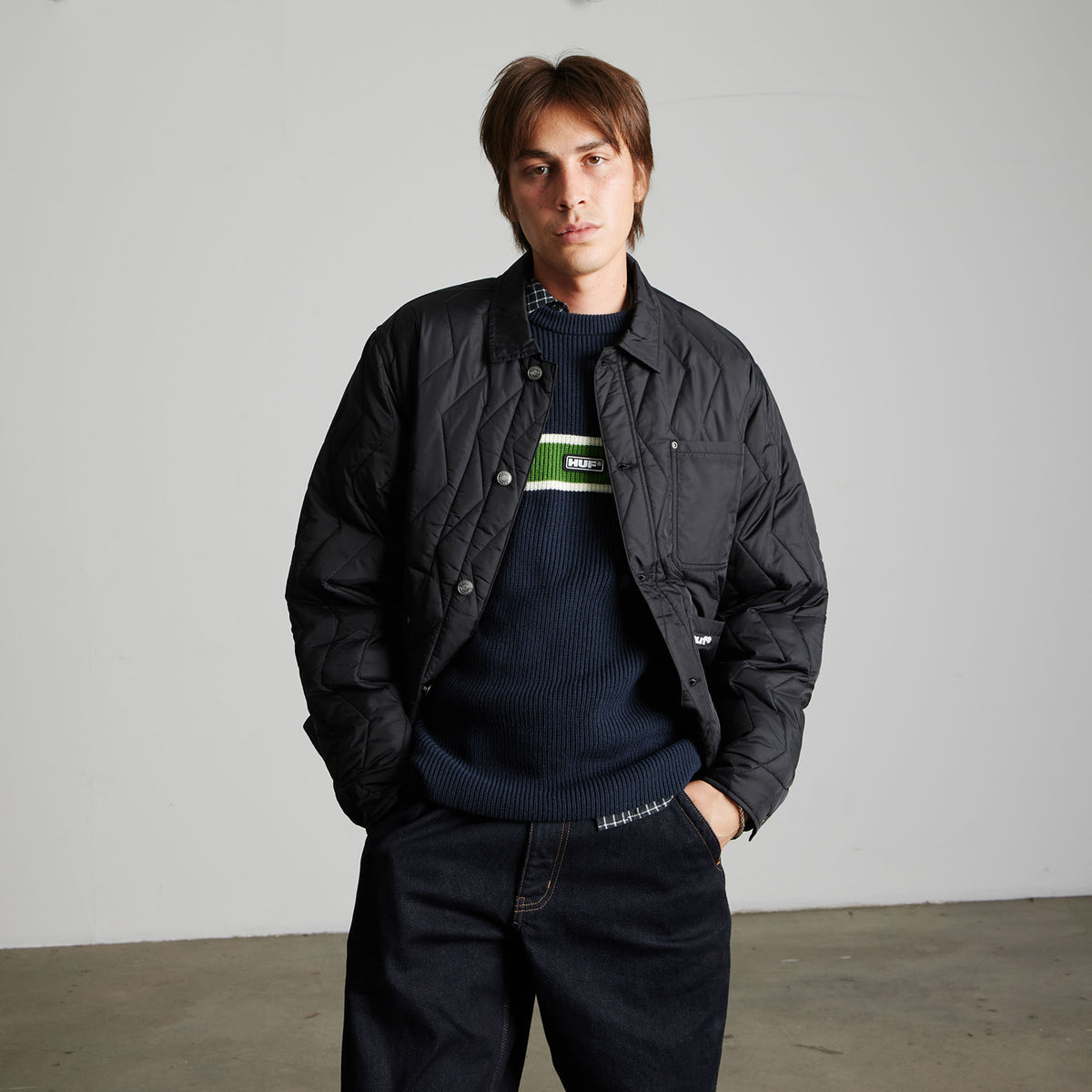 HUF (ハフ) Worldwide JP /JACKETS（ジャケット）/ ZIG ZAG QUILTED CHORE JACKET商品 / BLACK