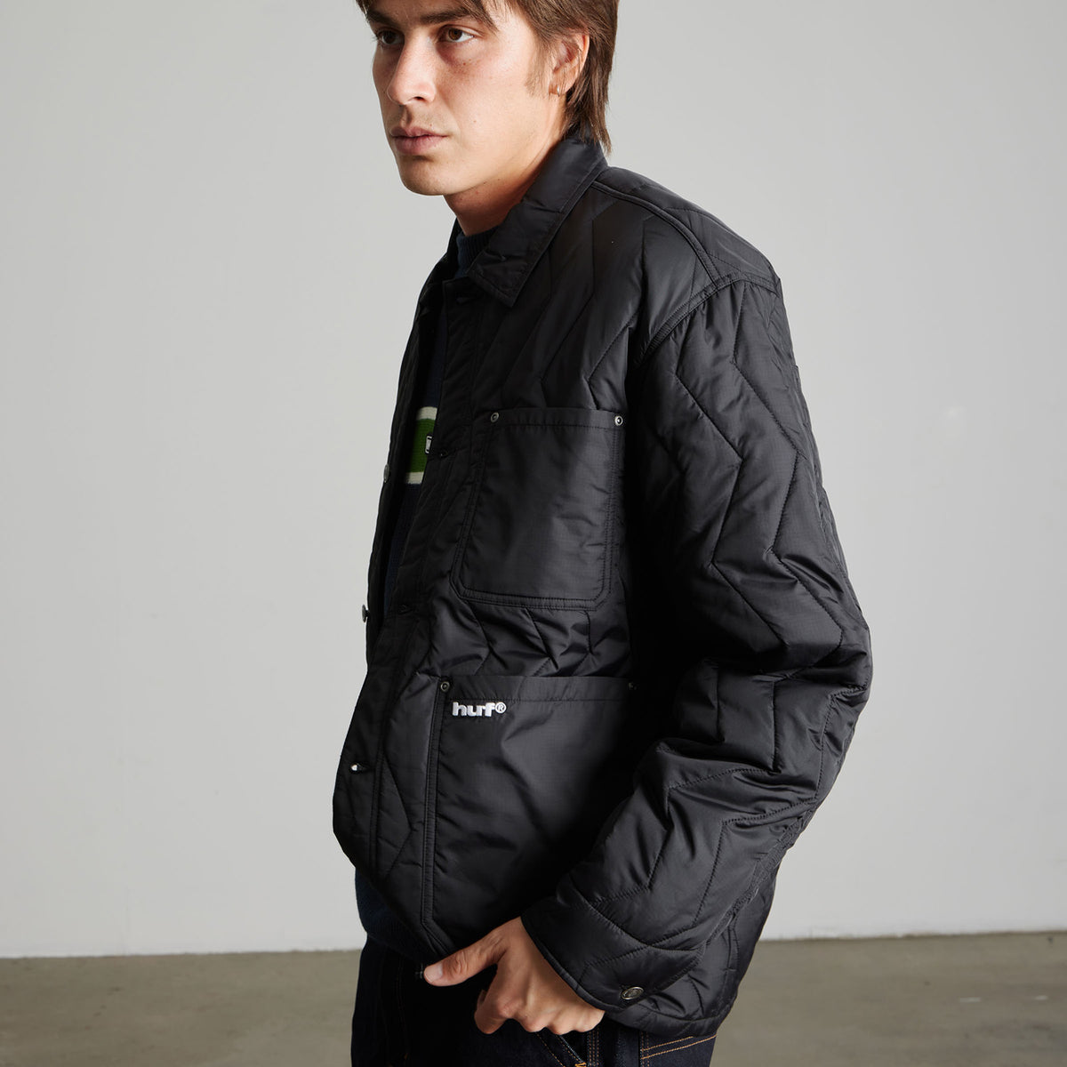 HUF (ハフ) Worldwide JP /JACKETS（ジャケット）/ ZIG ZAG QUILTED CHORE JACKET商品 / BLACK