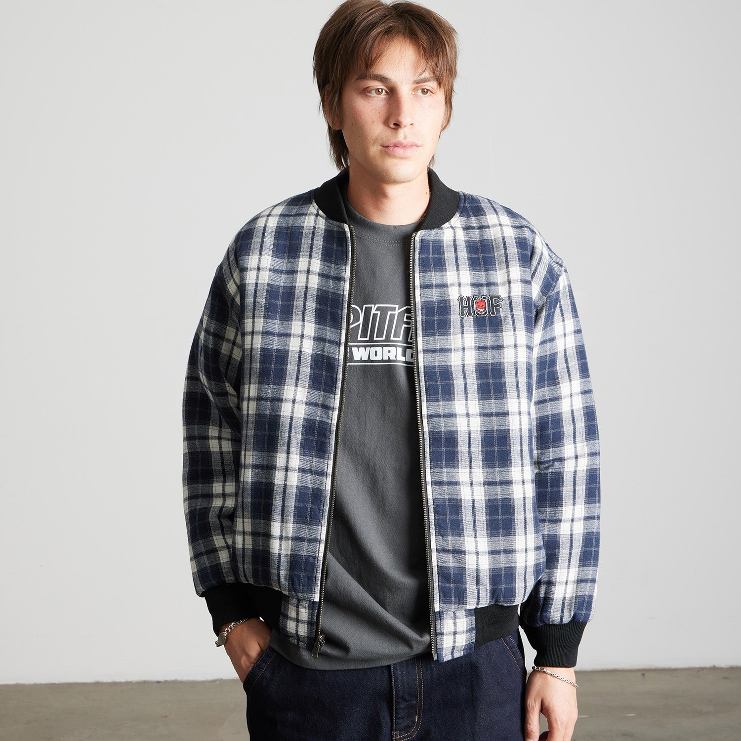 HUF (ハフ) Worldwide JP /JACKETS（ジャケット）/ huf X SPITFIRE REVERSIBLE PLAID JACKET商品 / NAVY/BLACK