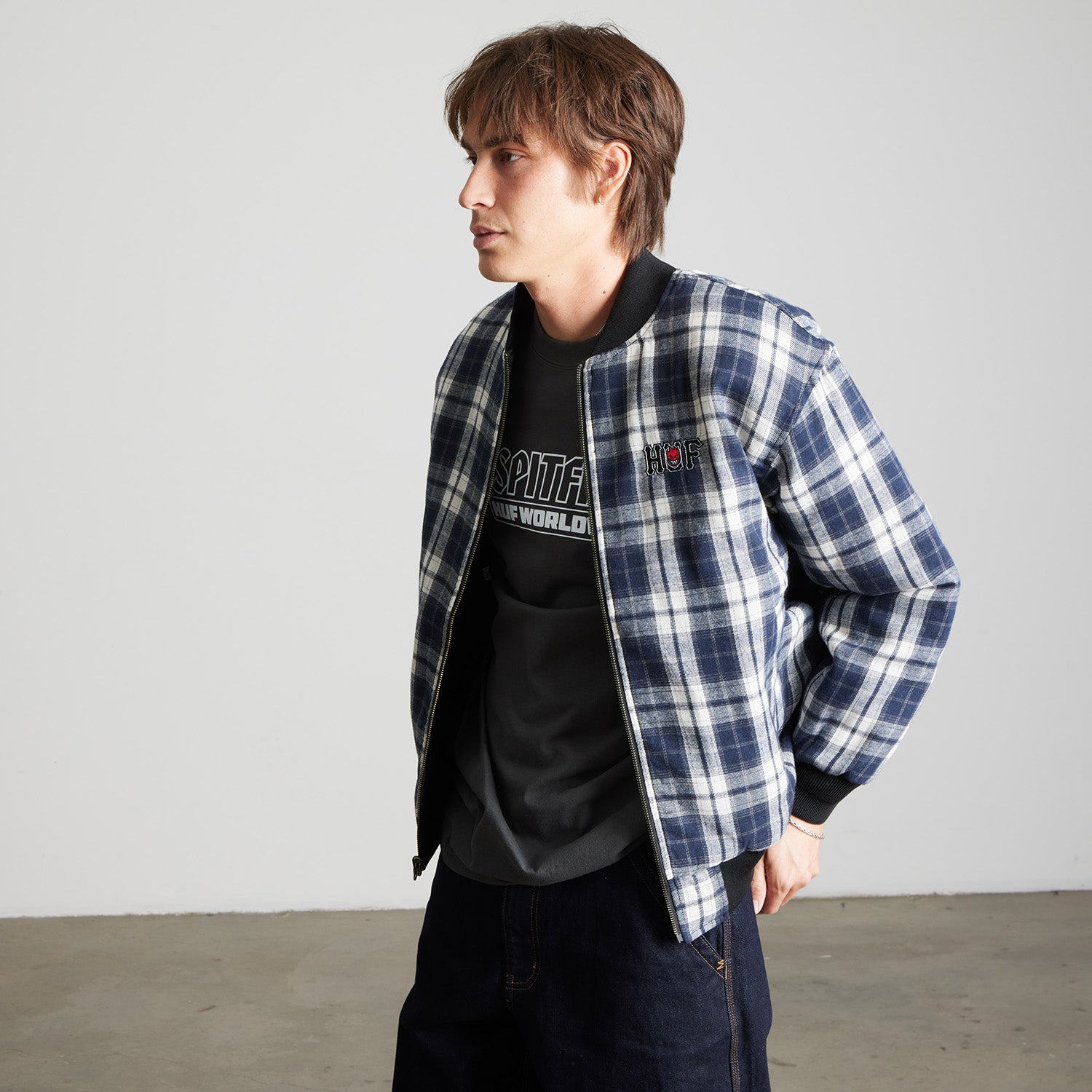 HUF (ハフ) Worldwide JP /JACKETS（ジャケット）/ huf X SPITFIRE REVERSIBLE PLAID JACKET商品 / NAVY/BLACK