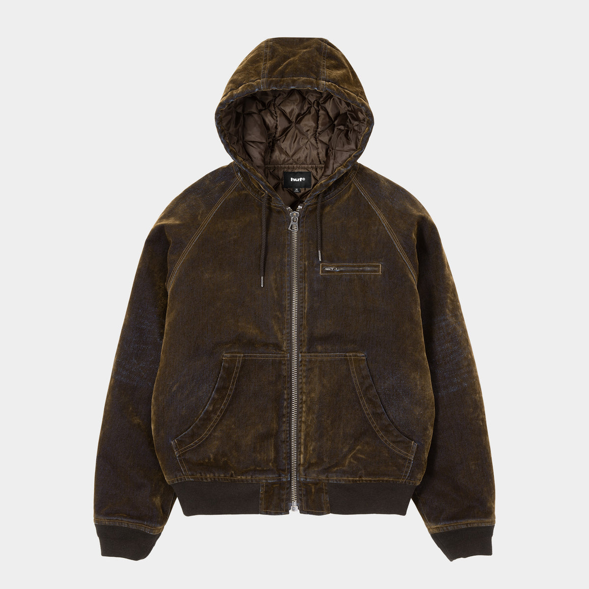 HUF (ハフ) Worldwide JP /JACKETS（ジャケット）/ FLOCKED DENIM HOODED JACKET商品 / STONE