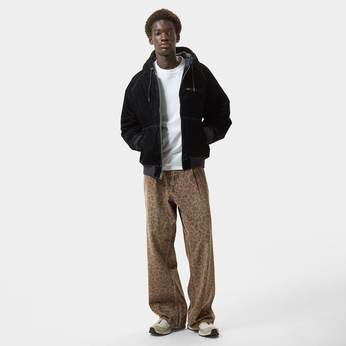 HUF (ハフ) Worldwide JP /JACKETS（ジャケット）/ FLOCKED DENIM HOODED JACKET商品 / STONE