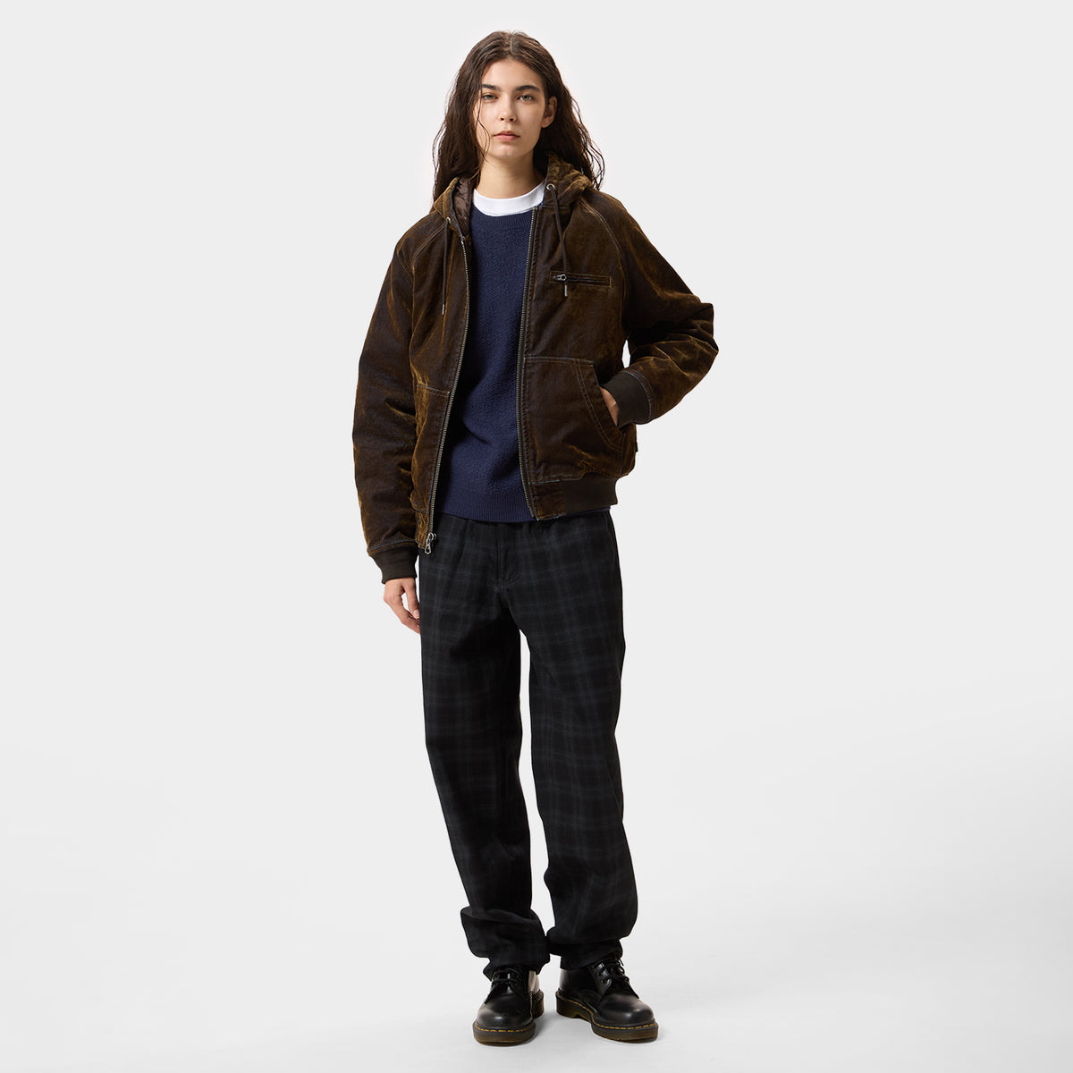 HUF (ハフ) Worldwide JP /JACKETS（ジャケット）/ FLOCKED DENIM HOODED JACKET商品 / STONE