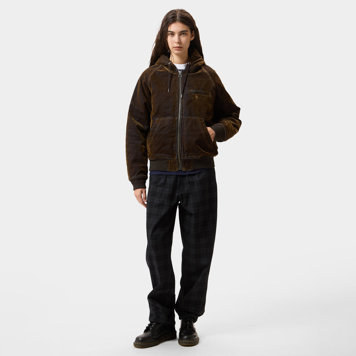 HUF (ハフ) Worldwide JP /JACKETS（ジャケット）/ FLOCKED DENIM HOODED JACKET商品 / STONE
