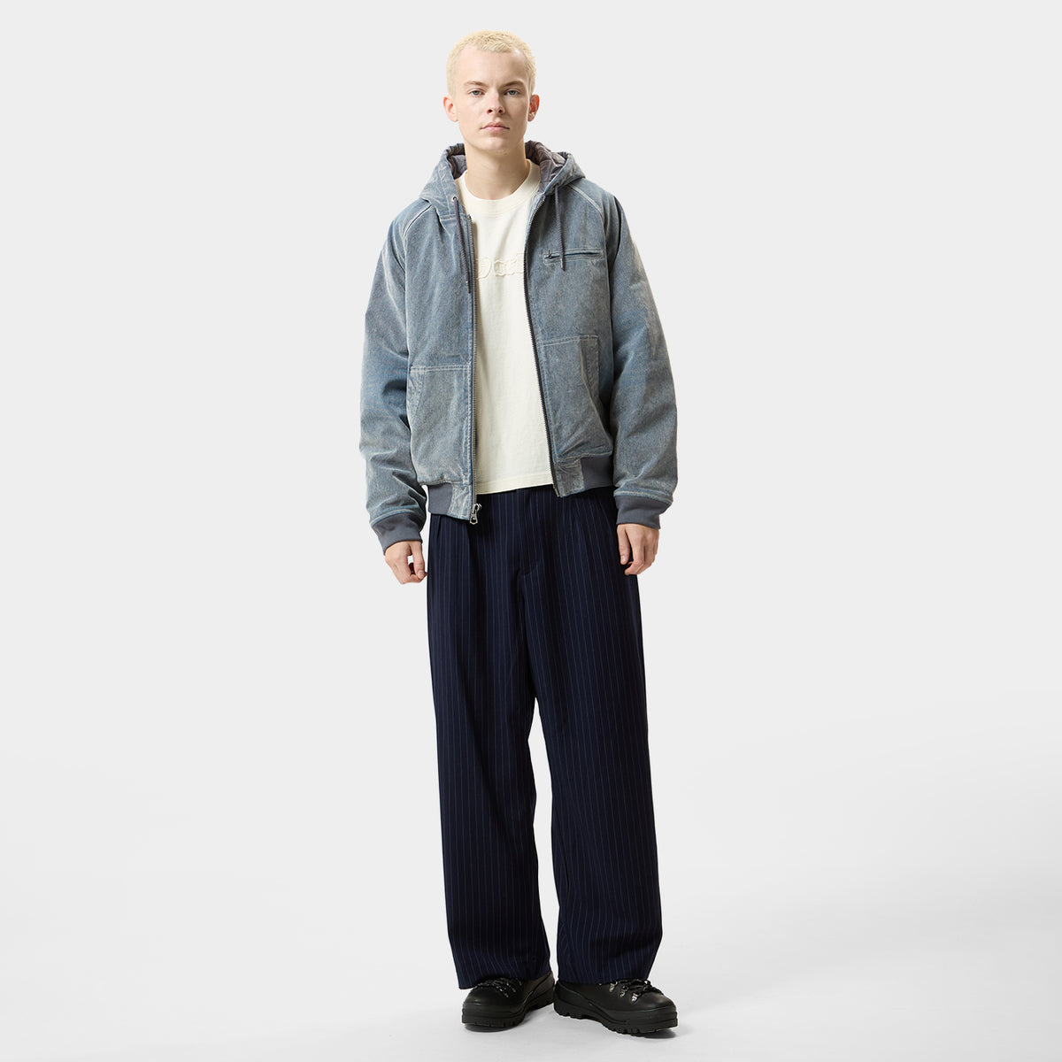 HUF (ハフ) Worldwide JP /JACKETS（ジャケット）/ FLOCKED DENIM HOODED JACKET商品 / STONE