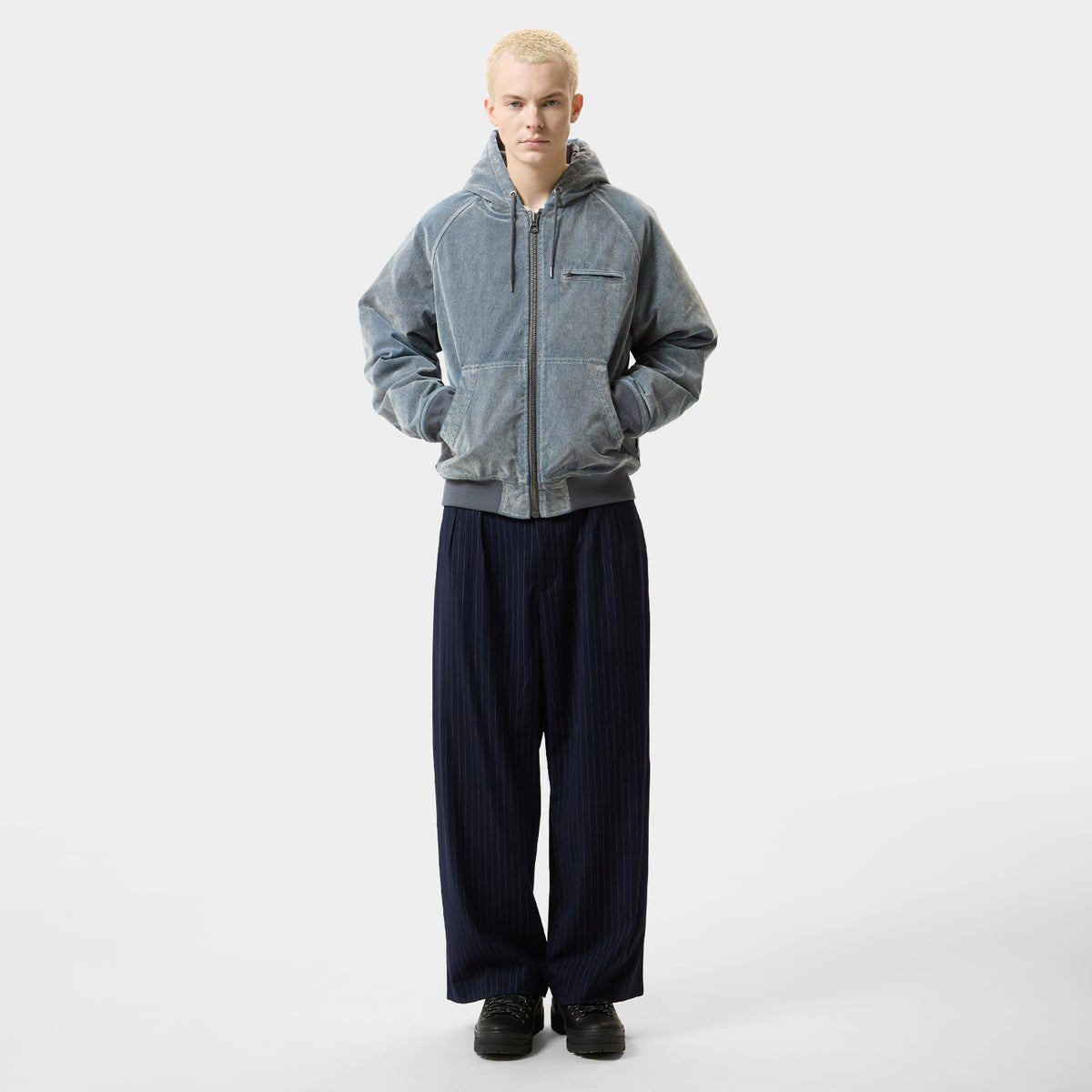 HUF (ハフ) Worldwide JP /JACKETS（ジャケット）/ FLOCKED DENIM HOODED JACKET商品 / STONE