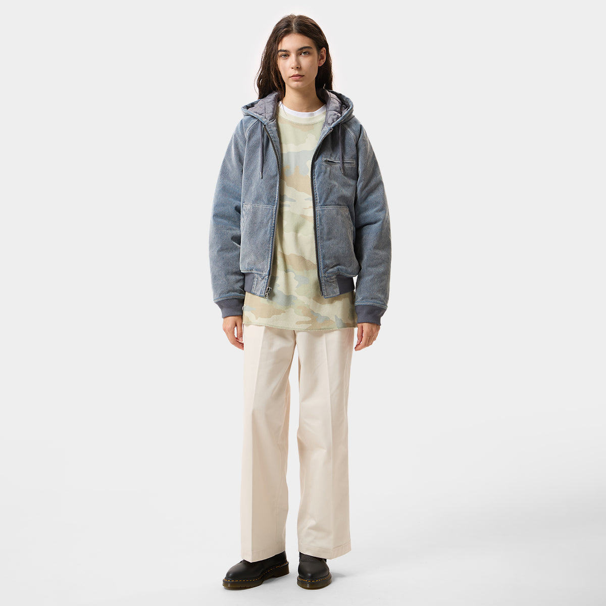 HUF (ハフ) Worldwide JP /JACKETS（ジャケット）/ FLOCKED DENIM HOODED JACKET商品 / STONE