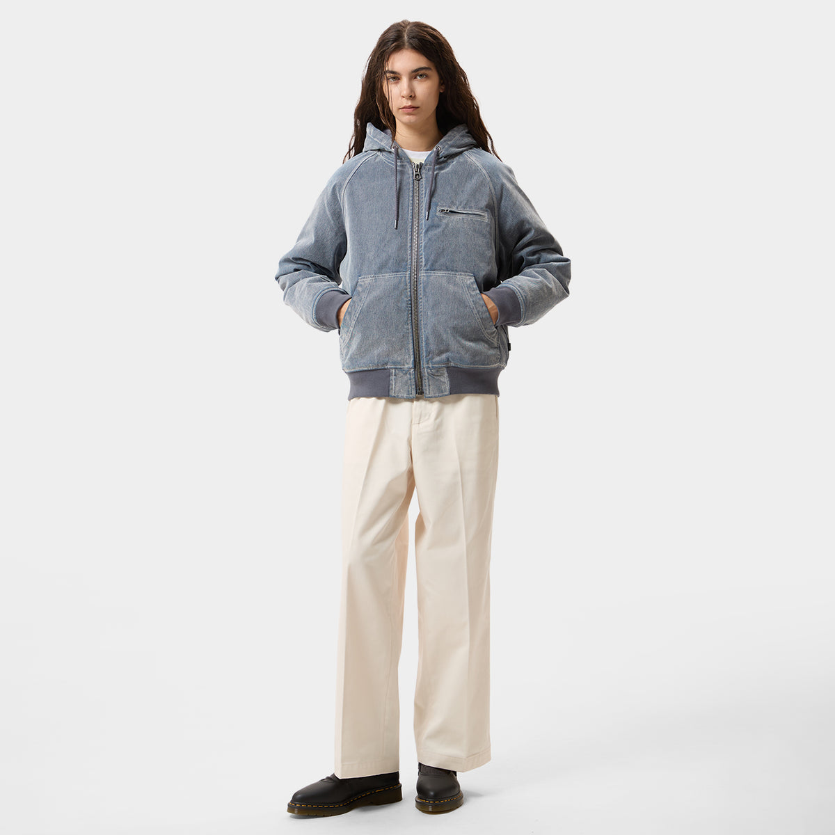 HUF (ハフ) Worldwide JP /JACKETS（ジャケット）/ FLOCKED DENIM HOODED JACKET商品 / STONE